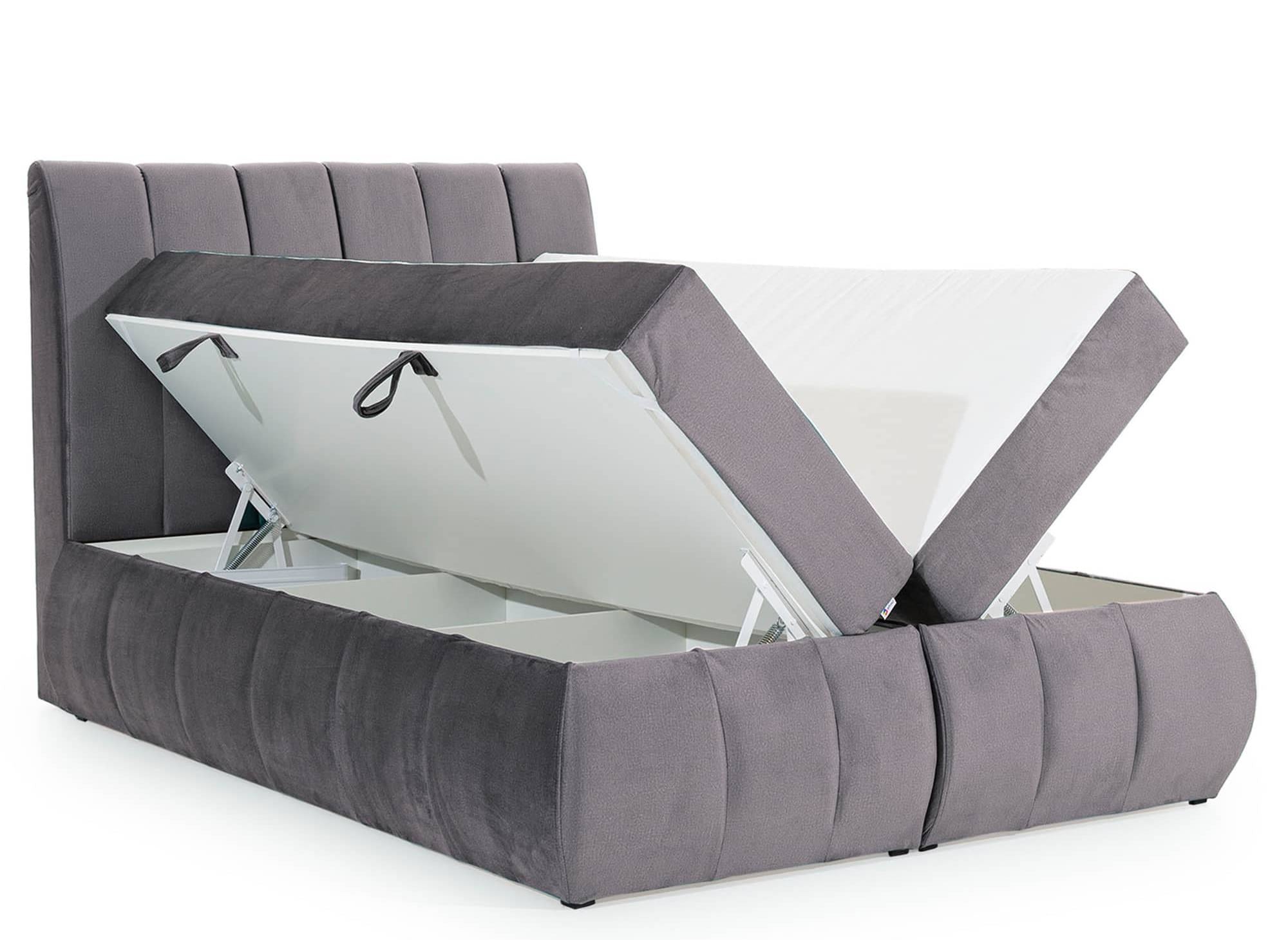 Lit boxspring 140x200 avec coffre de rangement en velours gris - VALERIA