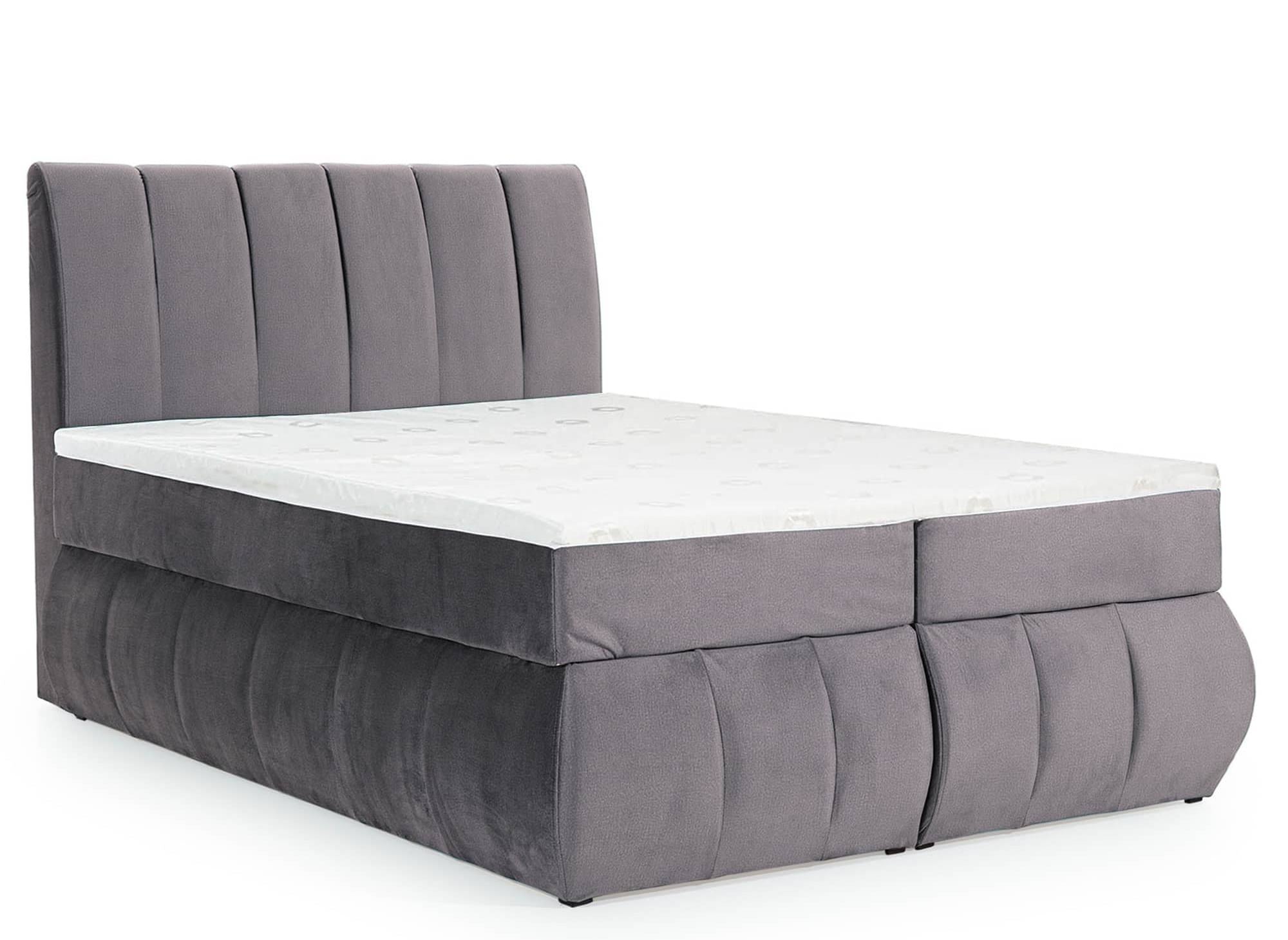 Lit boxspring 140x200 avec coffre de rangement en velours gris - VALERIA