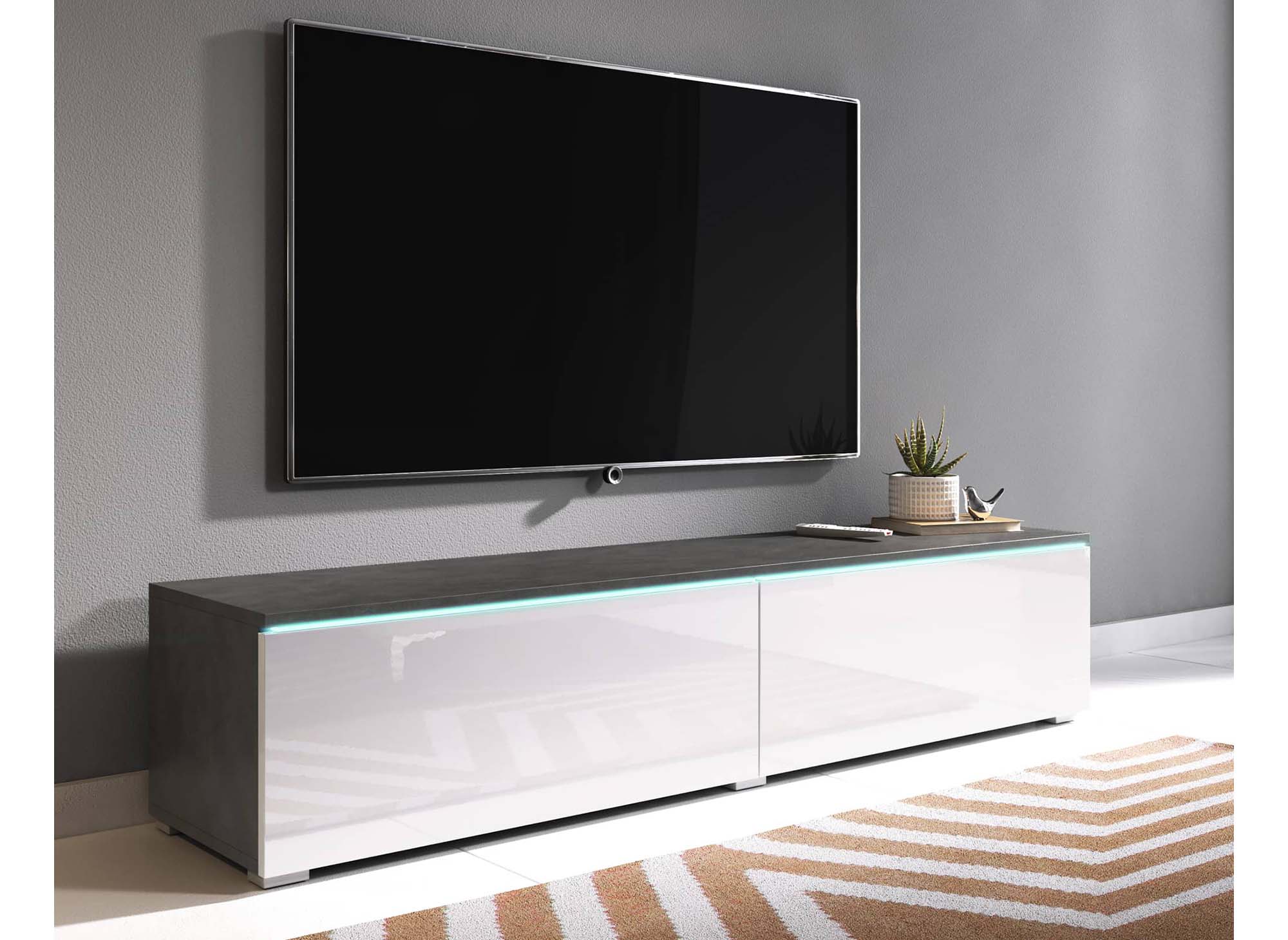 Mobile TV moderno grigio e bianco con LED 2 ante MALORIE - 140 cm
