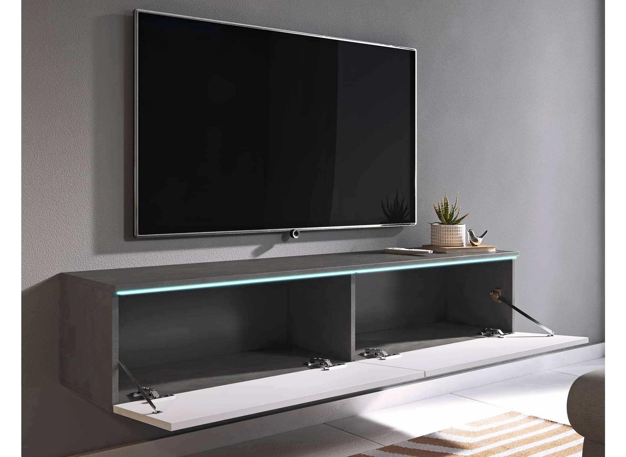 Mobile TV moderno grigio e bianco con LED 2 ante MALORIE - 140 cm