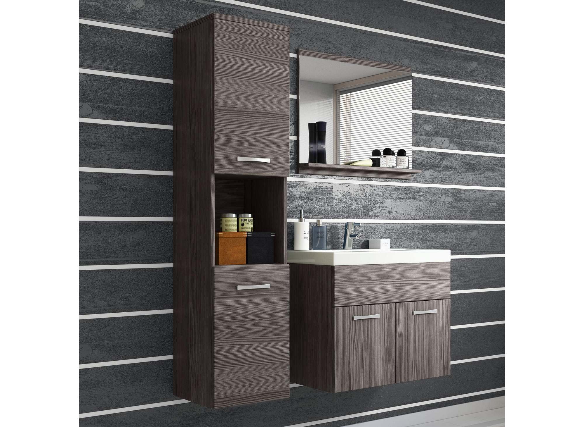 Ensemble meubles salle de bain design suspendu - Wengé HARMONY