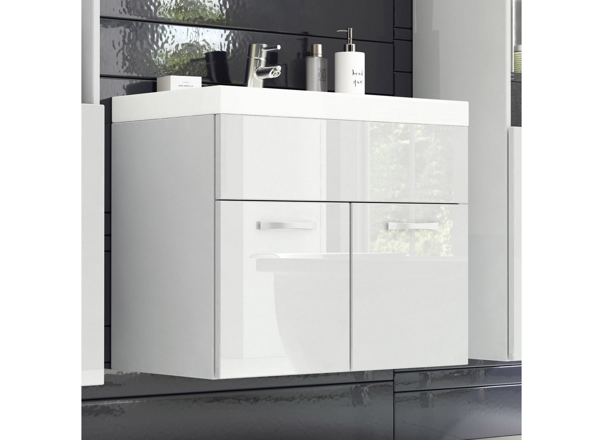 Ensemble meubles salle de bain design suspendu XL - Blanc laqué HARMONY