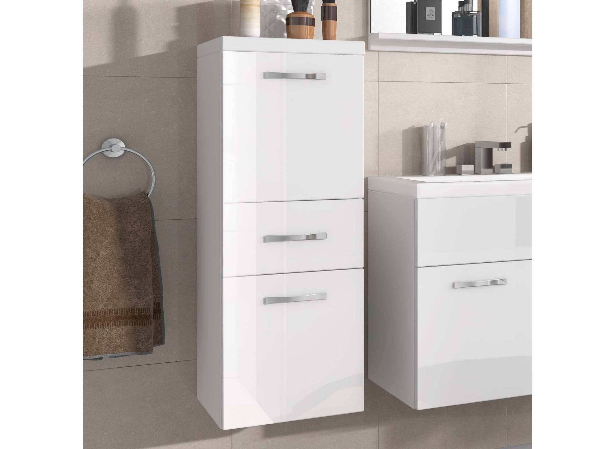 Ensemble meubles salle de bain design suspendu - Blanc laqué SHELBY
