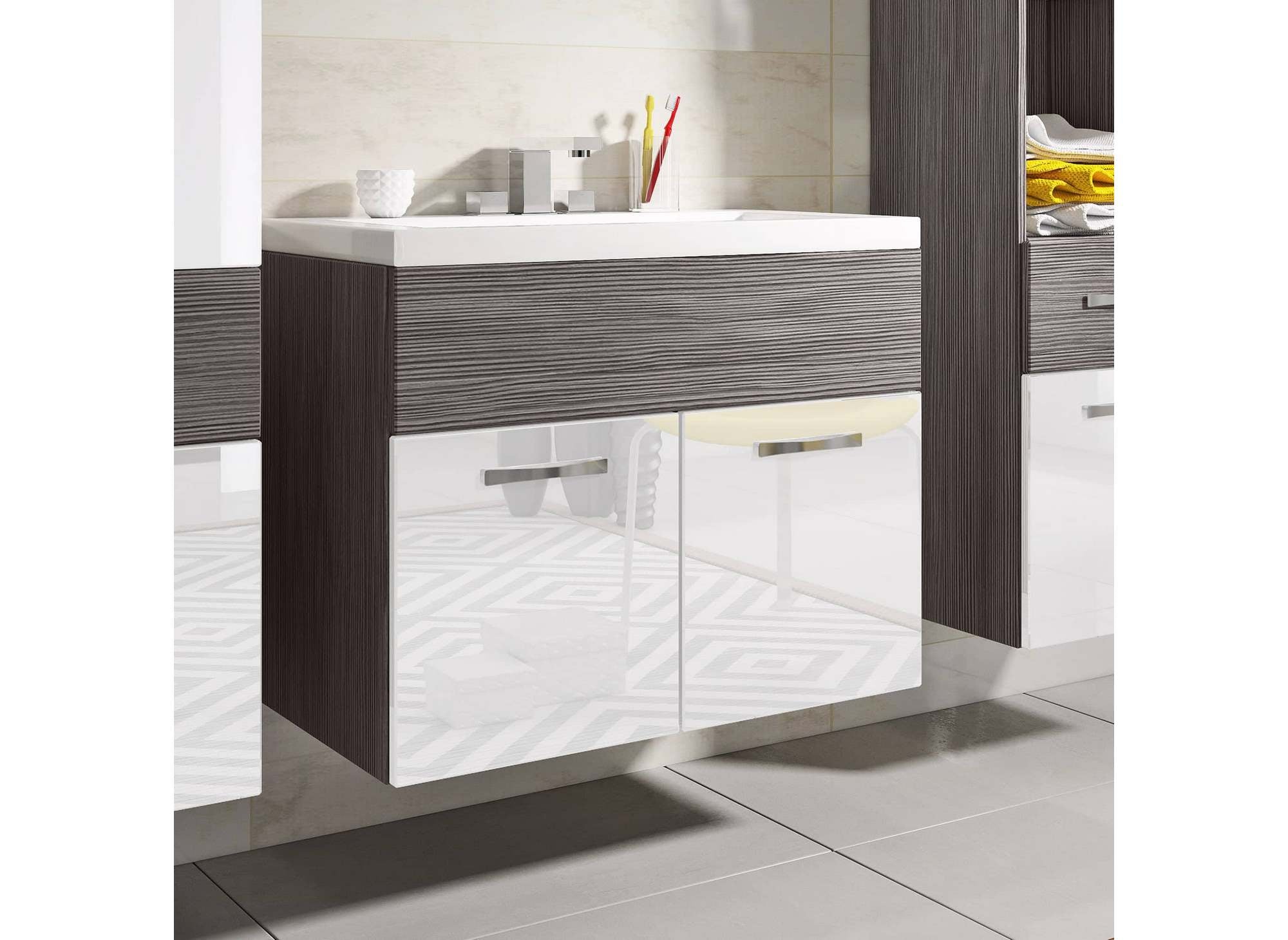 Ensemble meubles salle de bain suspendu - Gris foncé et blanc SHELBY