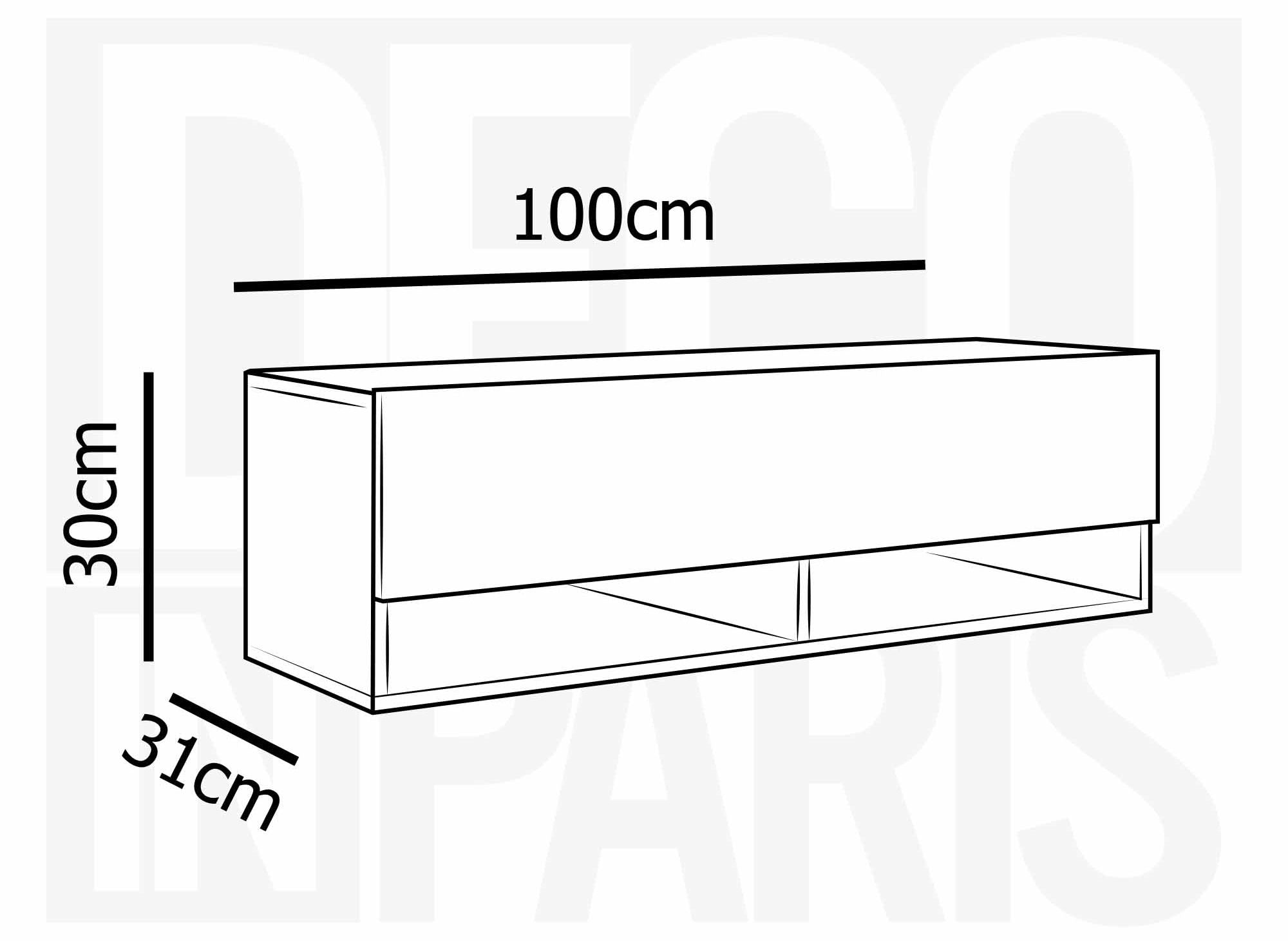 Meuble TV suspendu 1 porte 2 niches blanc et gris ROMANE - 100 cm