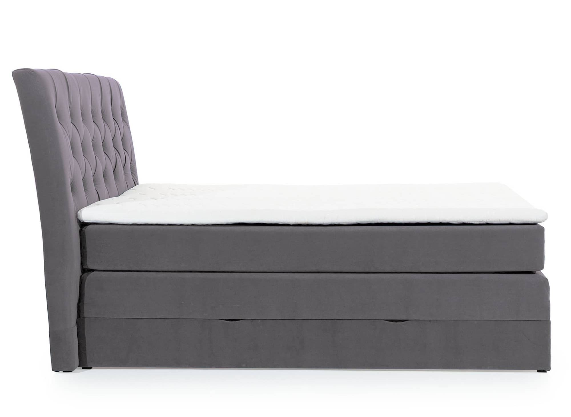 Lit boxspring 140x200 avec coffre de rangement en velours gris MIRANDA