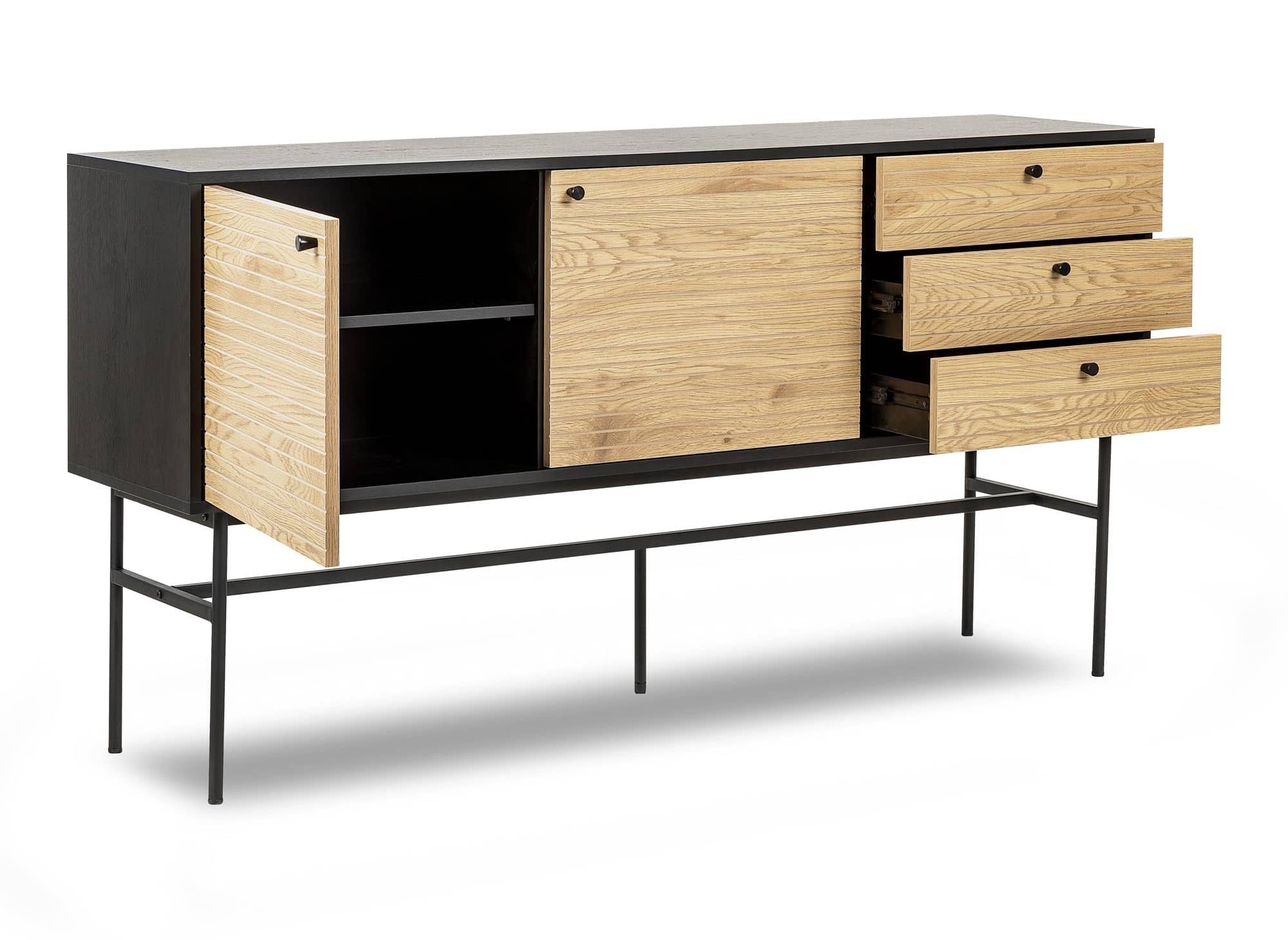 Buffet enfilade 3 tiroirs 2 portes en bois et métal noir DARYL