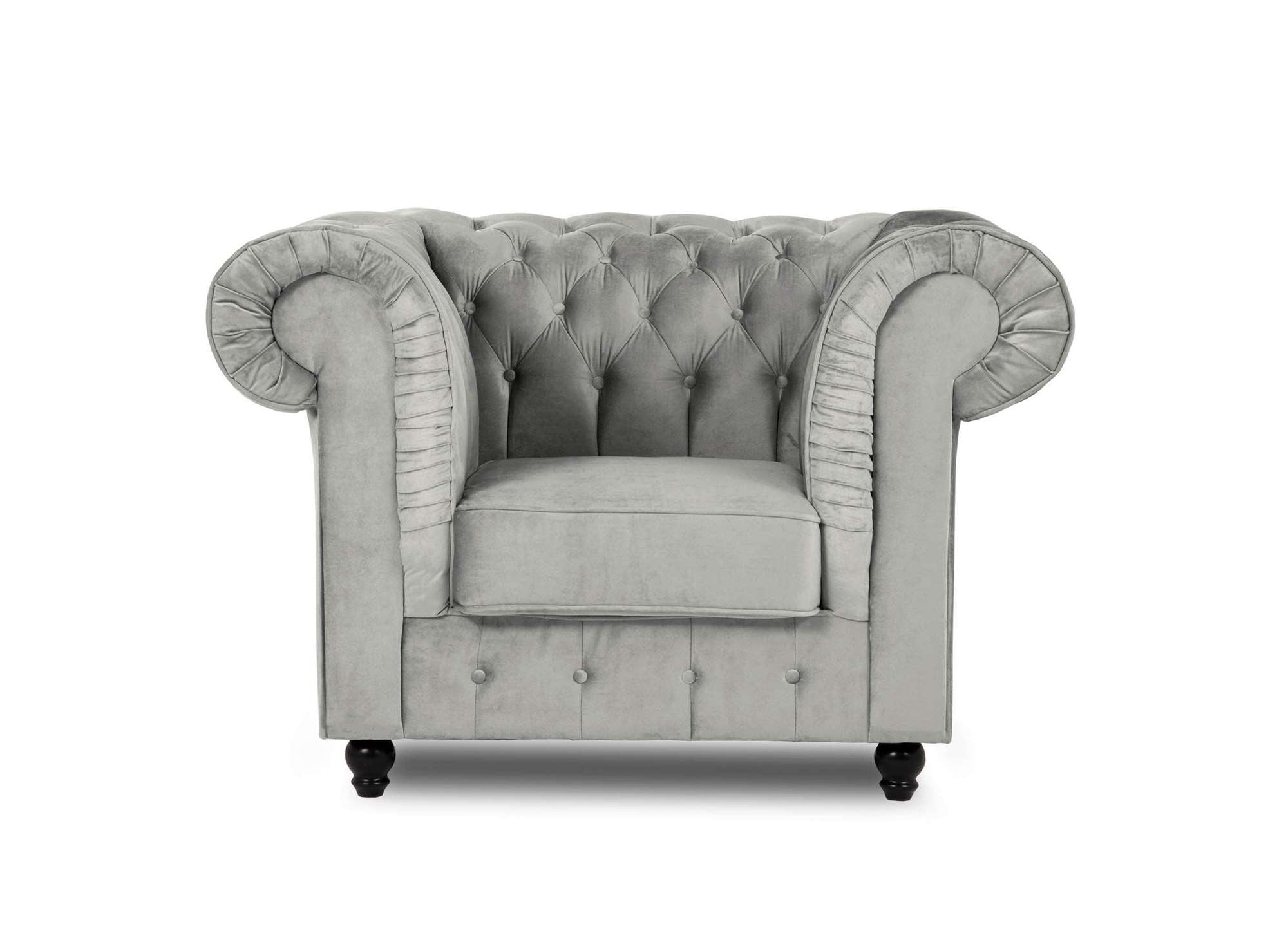 Fauteuil chesterfield en velours gris - WILSTON