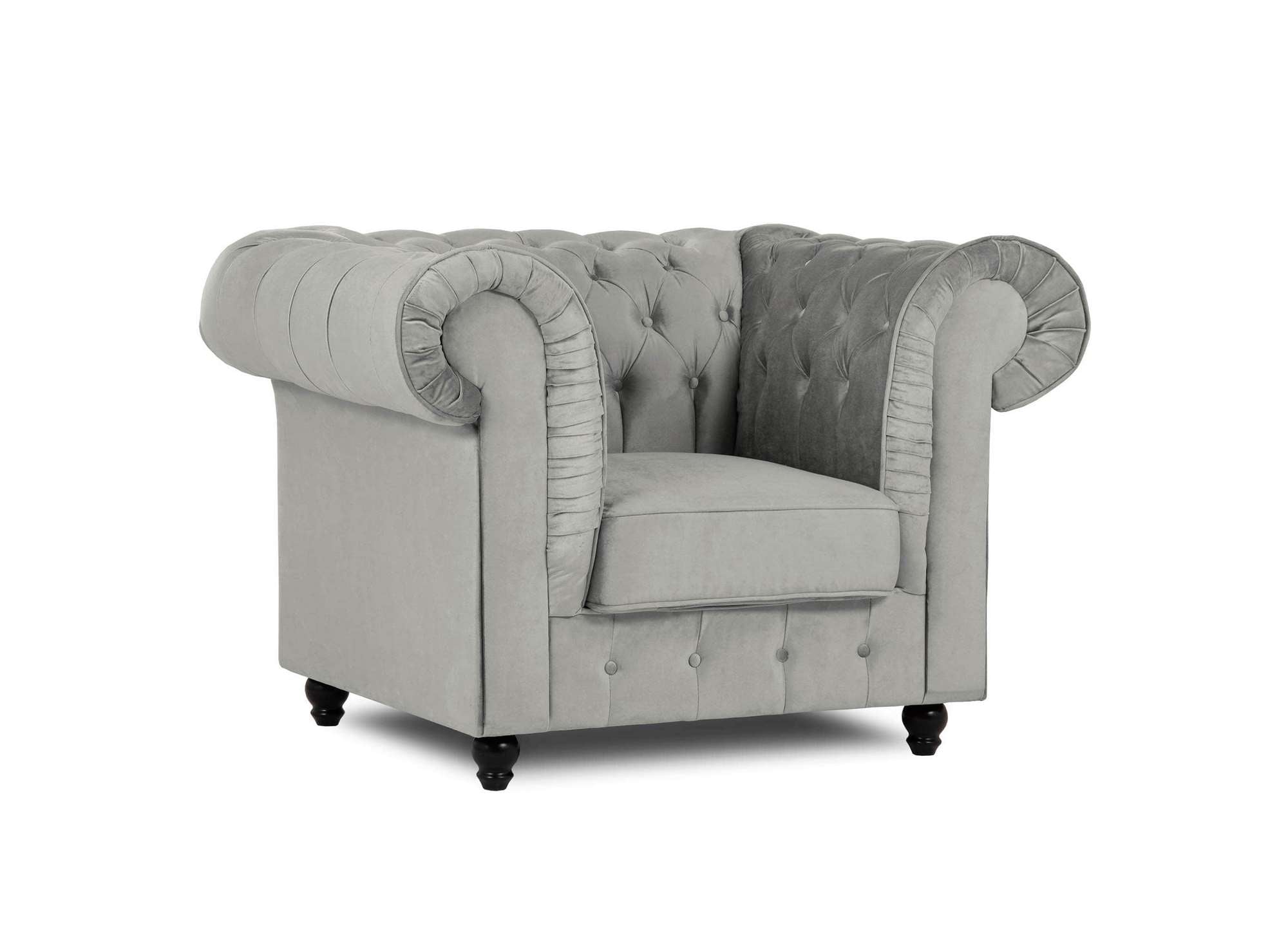 Fauteuil chesterfield en velours gris - WILSTON