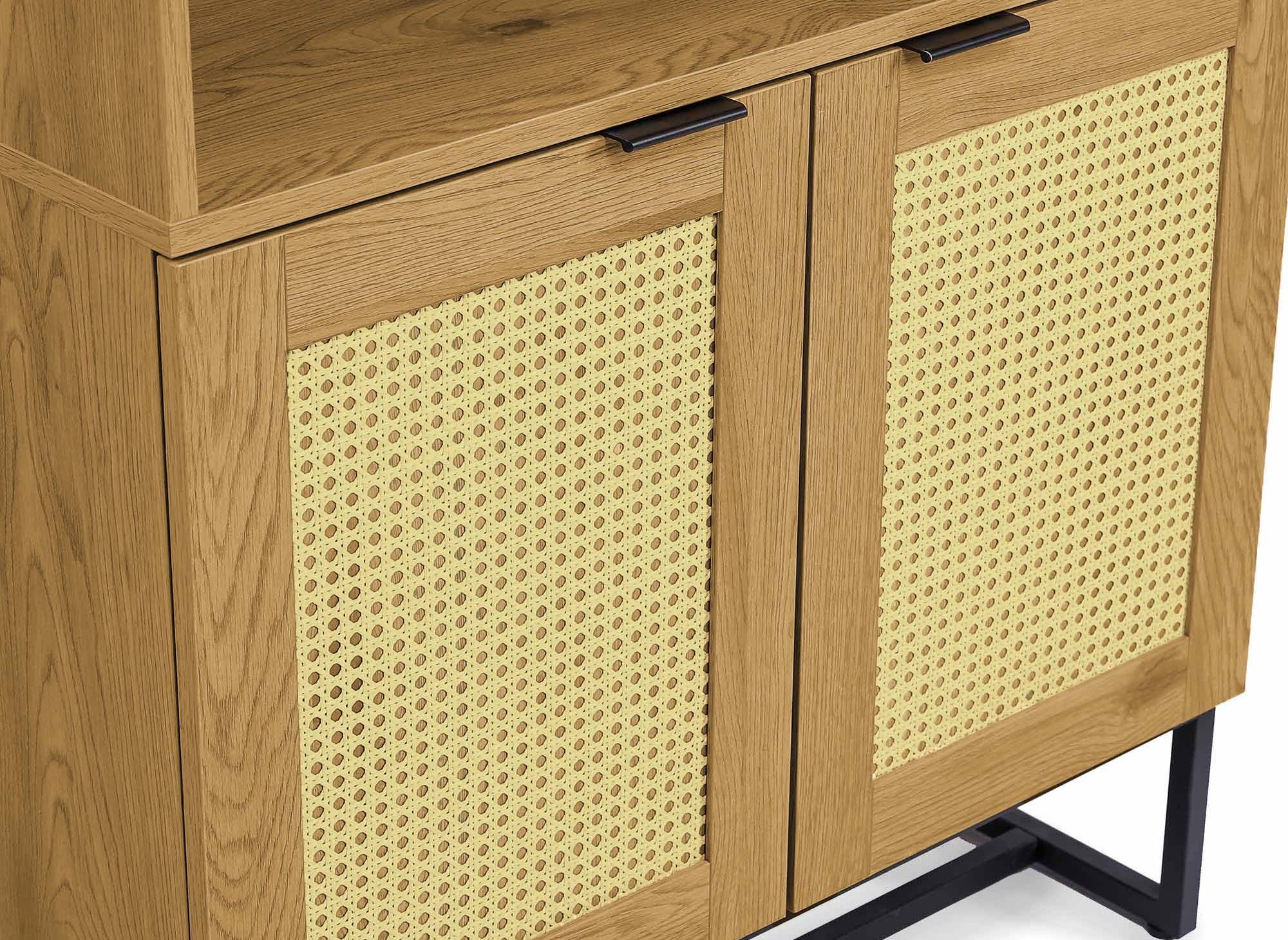 Bibliothèque scandinave 2 portes 2 étagères en bois métal et cannage TULLIO