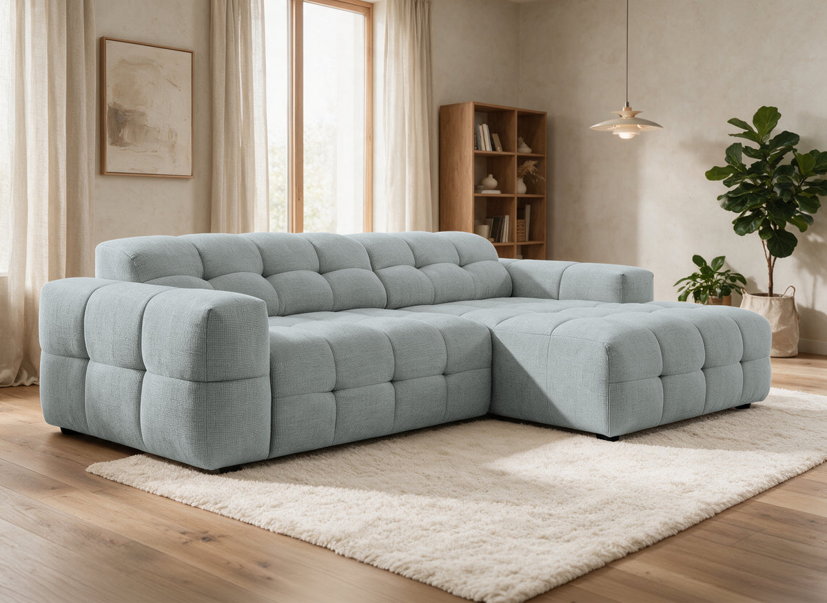 Canapé d'angle relax électrique en velours texturé gris FEDORA - Angle droit