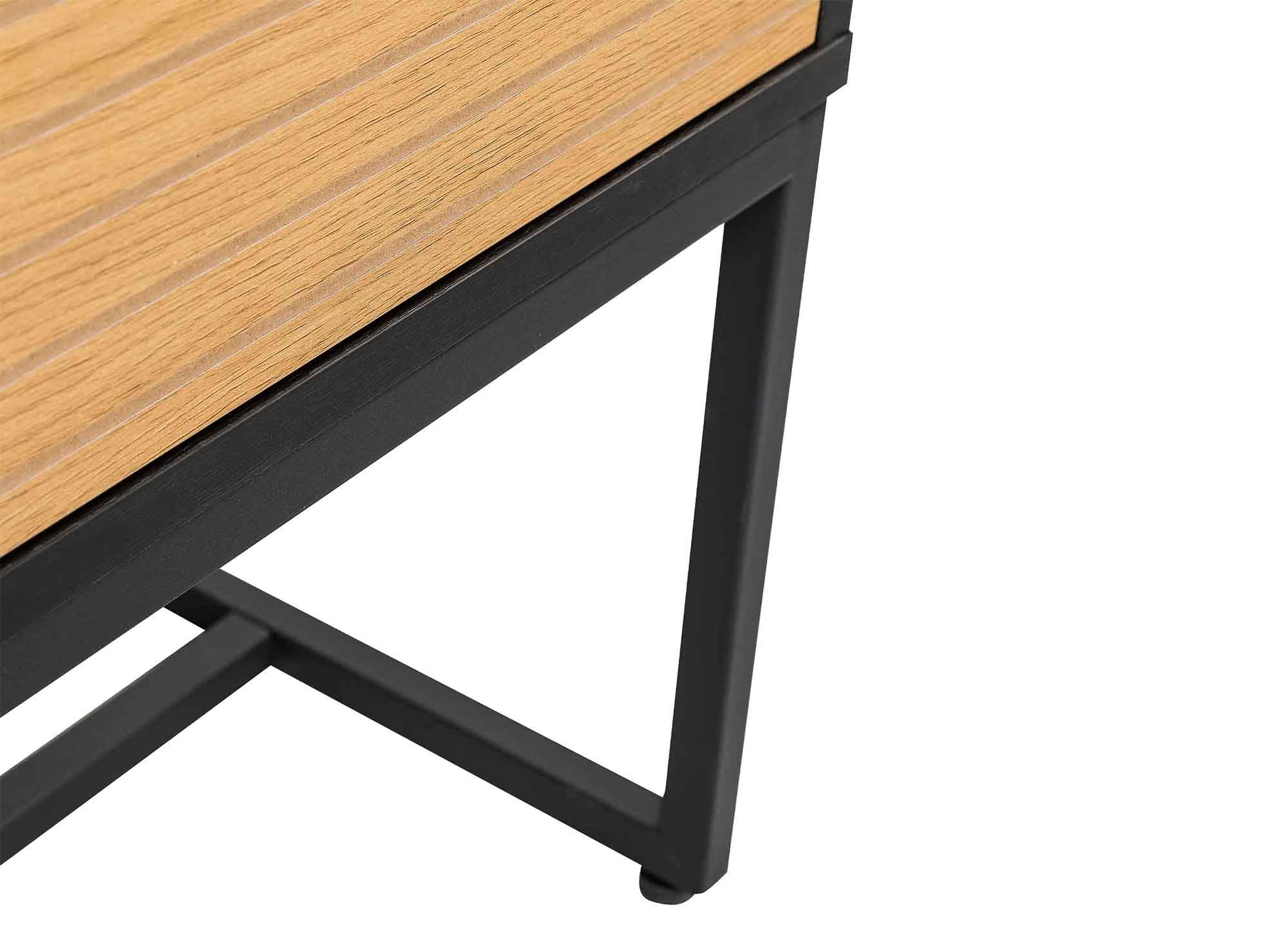 Meuble TV 2 tiroirs 1 porte en bois clair et métal noir TISSIA