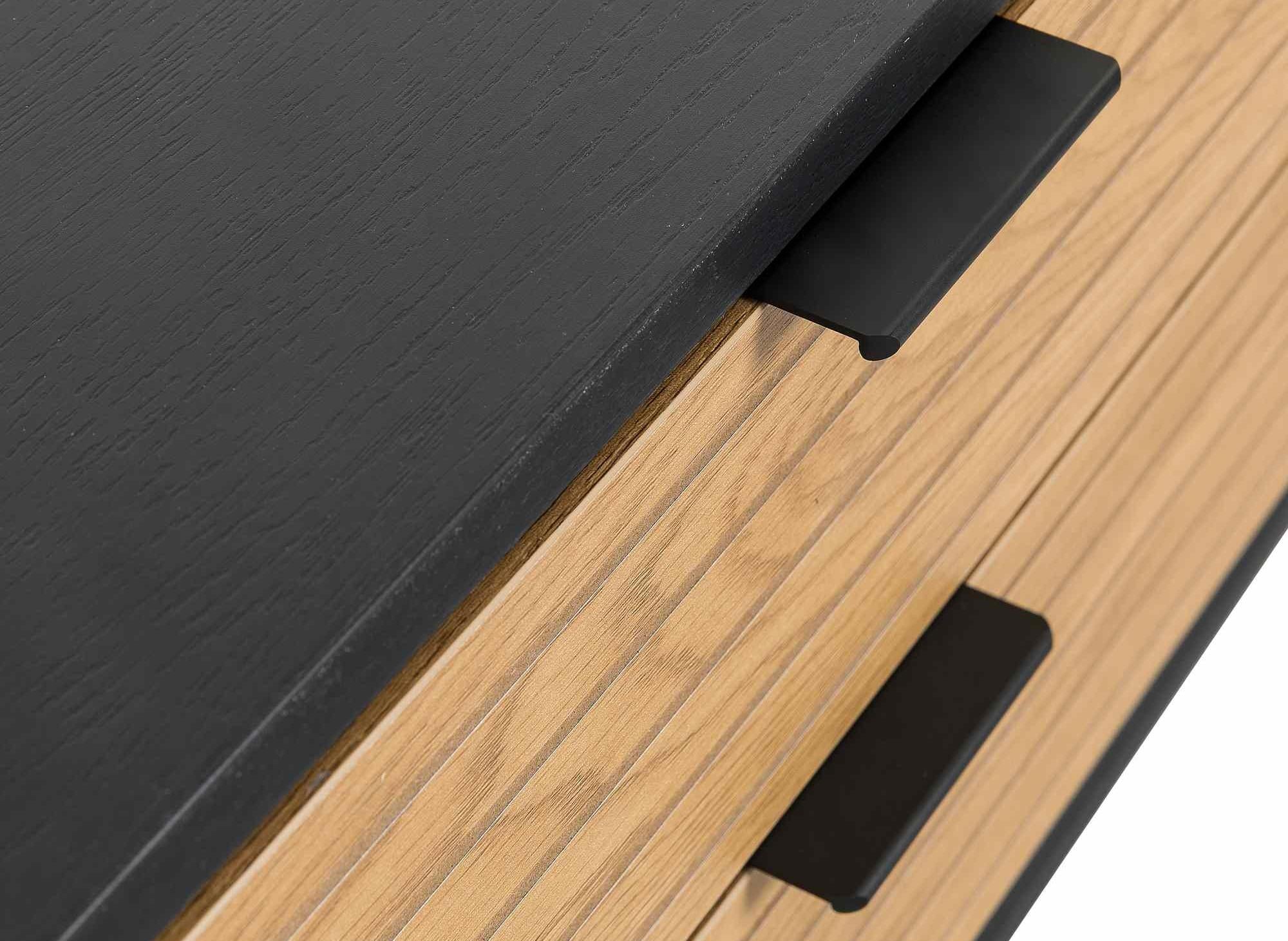 Meuble TV 2 tiroirs 1 porte en bois clair et métal noir TISSIA