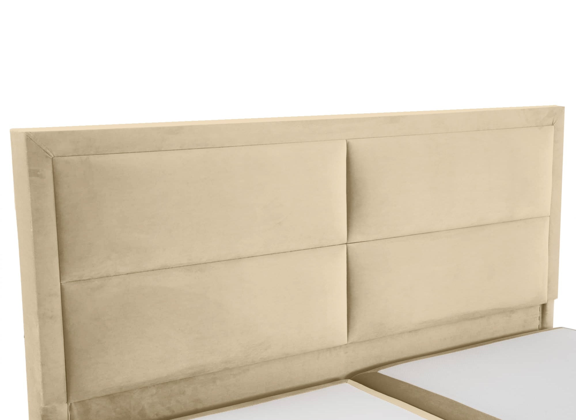 Lit boxspring 160x200 avec coffre de rangement en velours beige AMELIA
