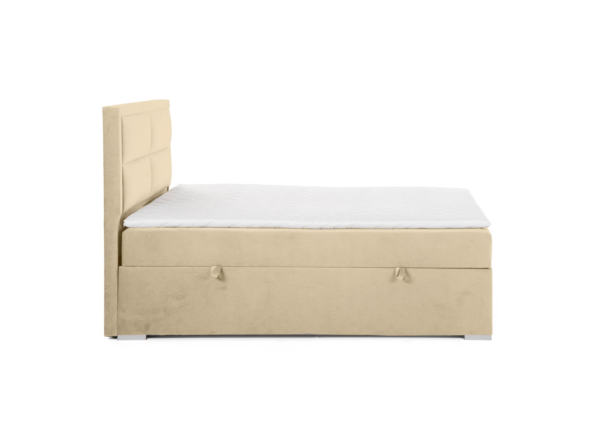 Lit boxspring 160x200 avec coffre de rangement en velours beige AMELIA