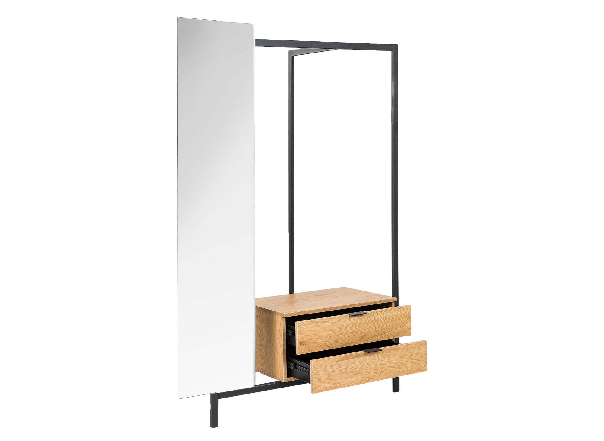 Meuble d'entrée avec armoire miroir et 2 tiroirs en bois et métal GLENN