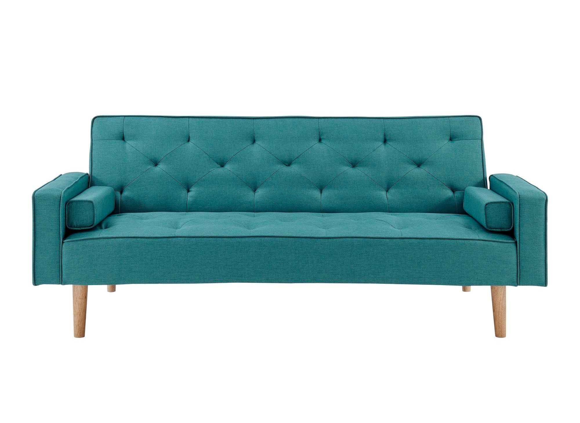 Divano clic clac in tessuto blu con gambe in legno JAKARTA