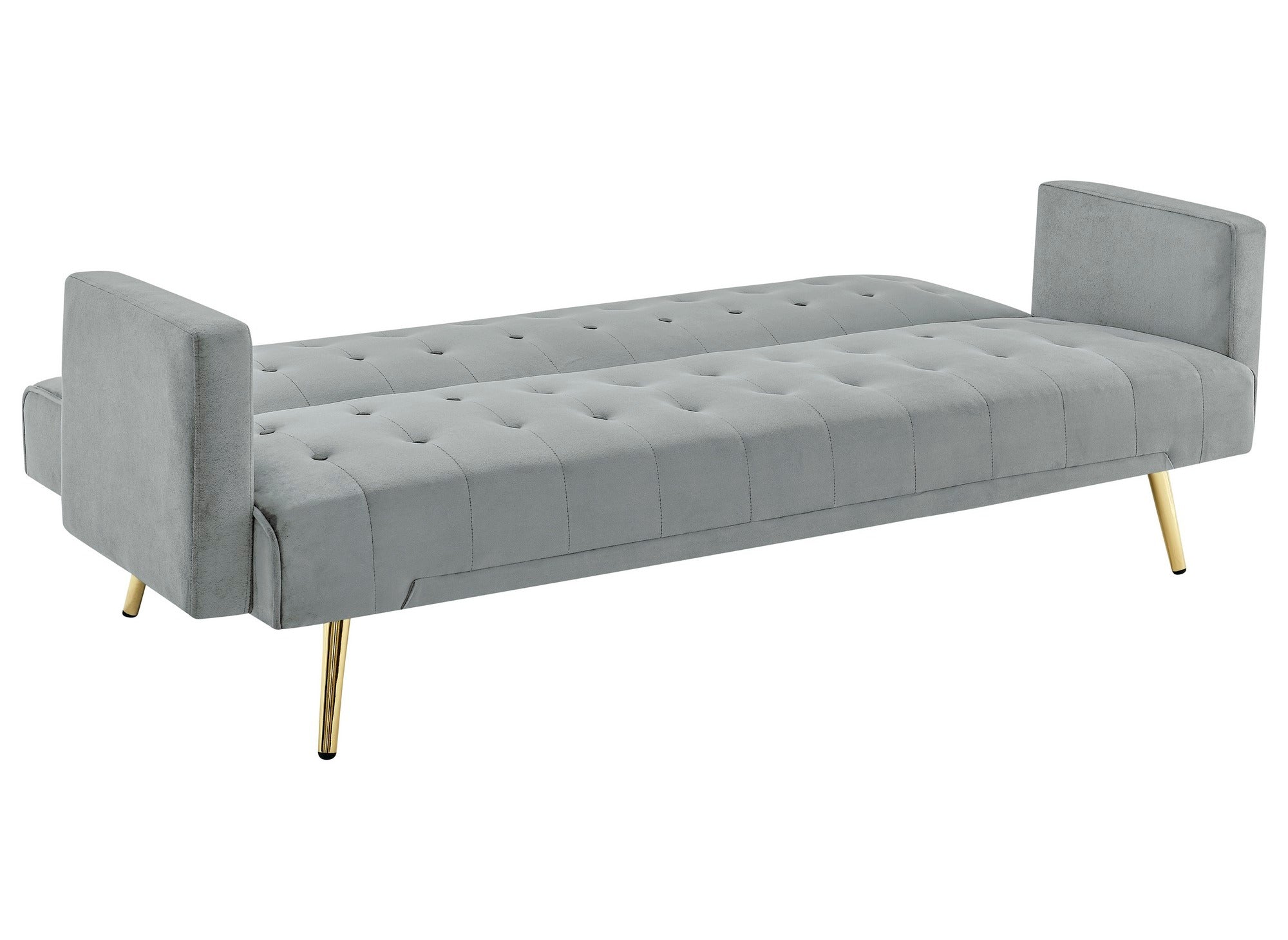 Divano letto in velluto grigio con gambe in metallo dorato CHICAGO