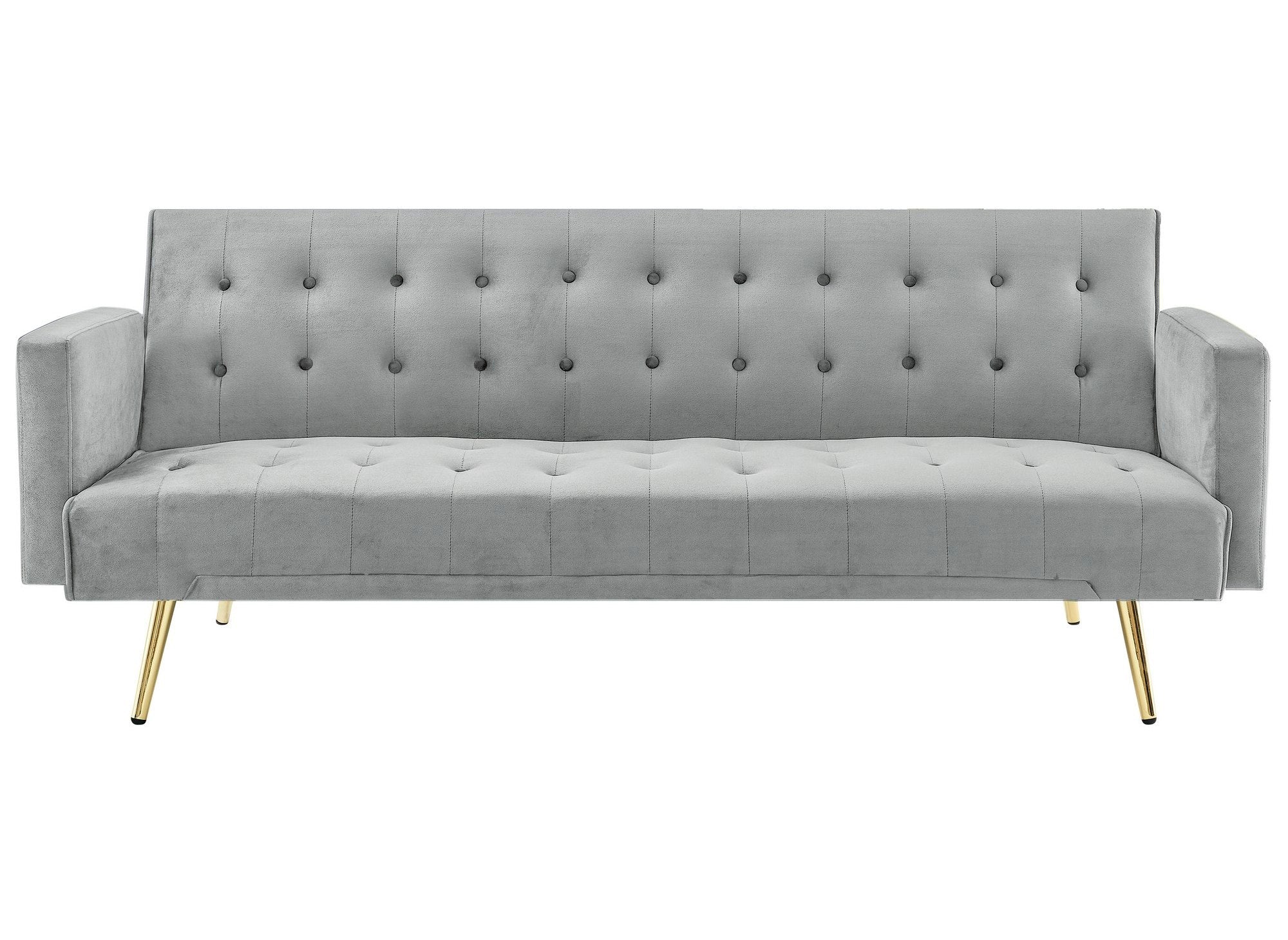 Divano letto in velluto grigio con gambe in metallo dorato CHICAGO
