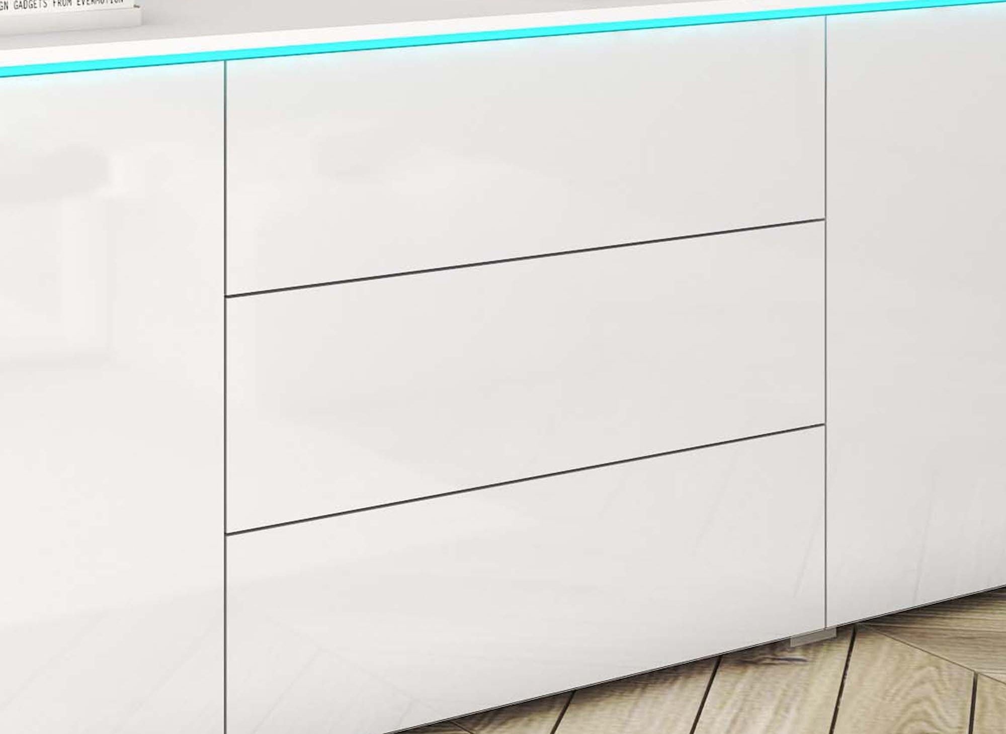 Buffet commode 2 portes 3 tiroirs blanc avec LED - ALEXIA