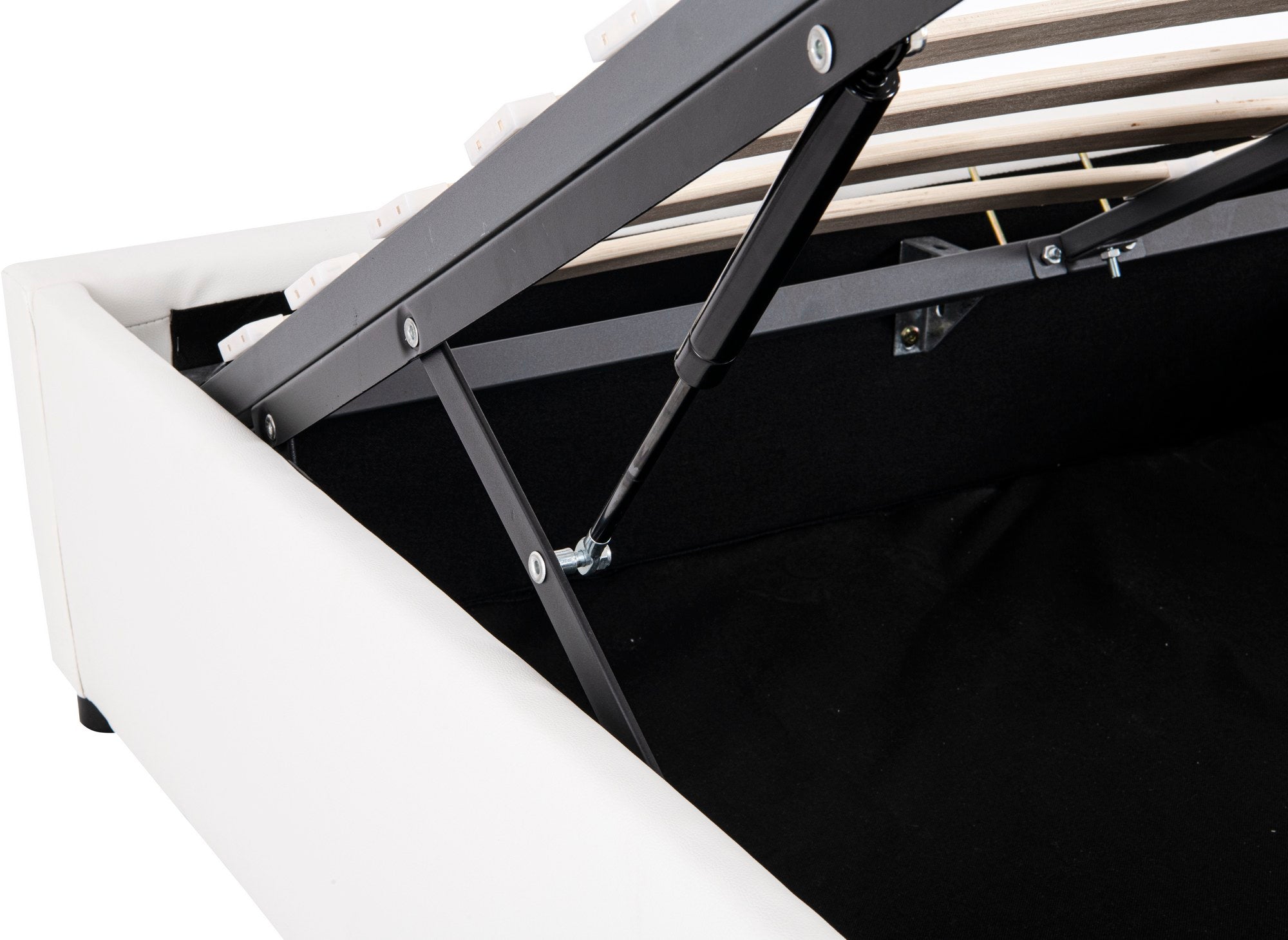 Lit sommier relevable avec coffre en simili cuir blanc 180x200 cm LIZBAN