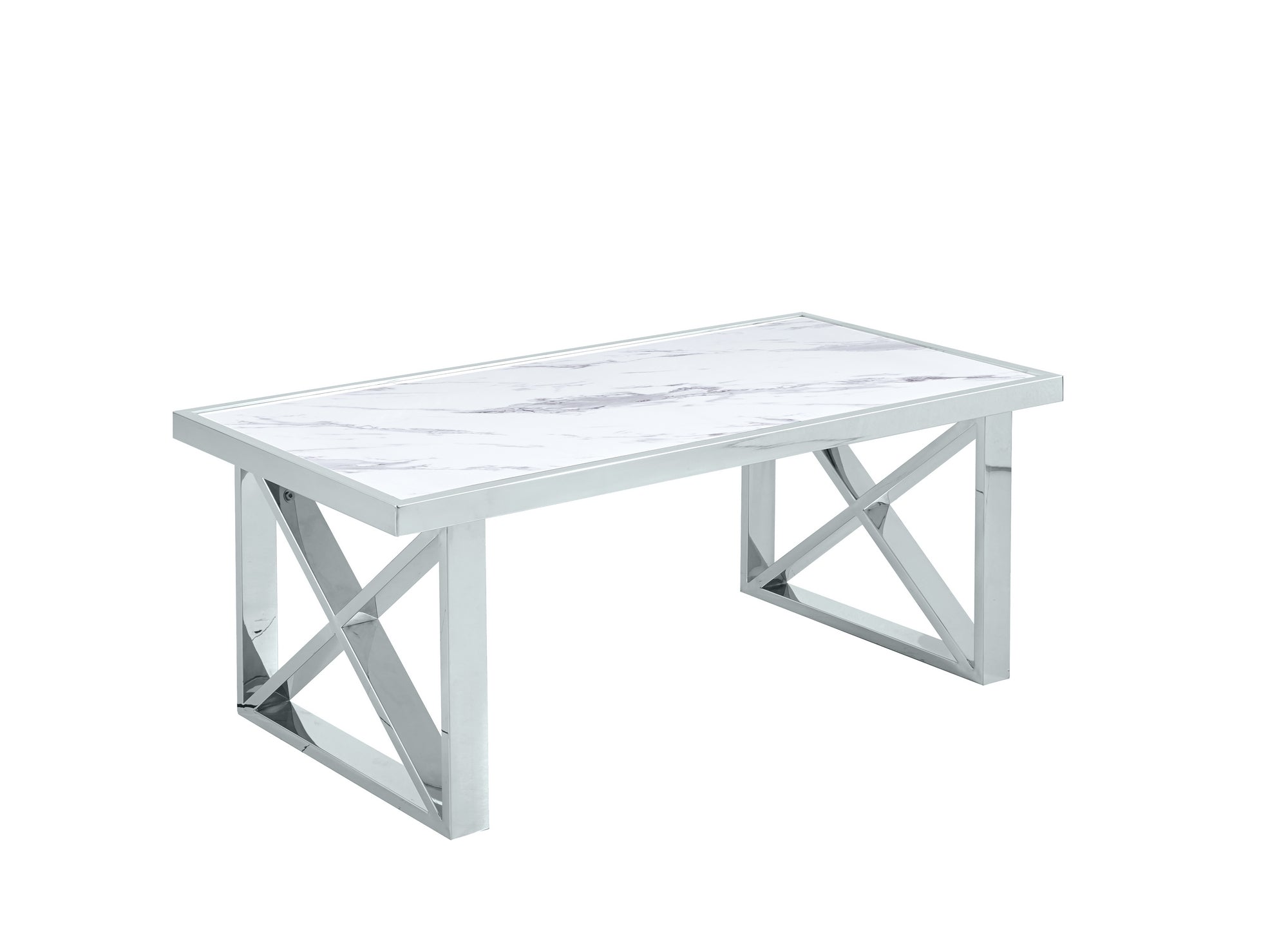 Table basse en verre effet marbre blanc ISORE