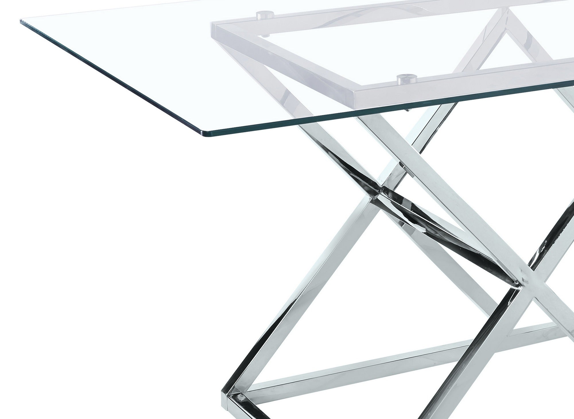 Table à manger rectangulaire en verre et pieds argentés JANICE