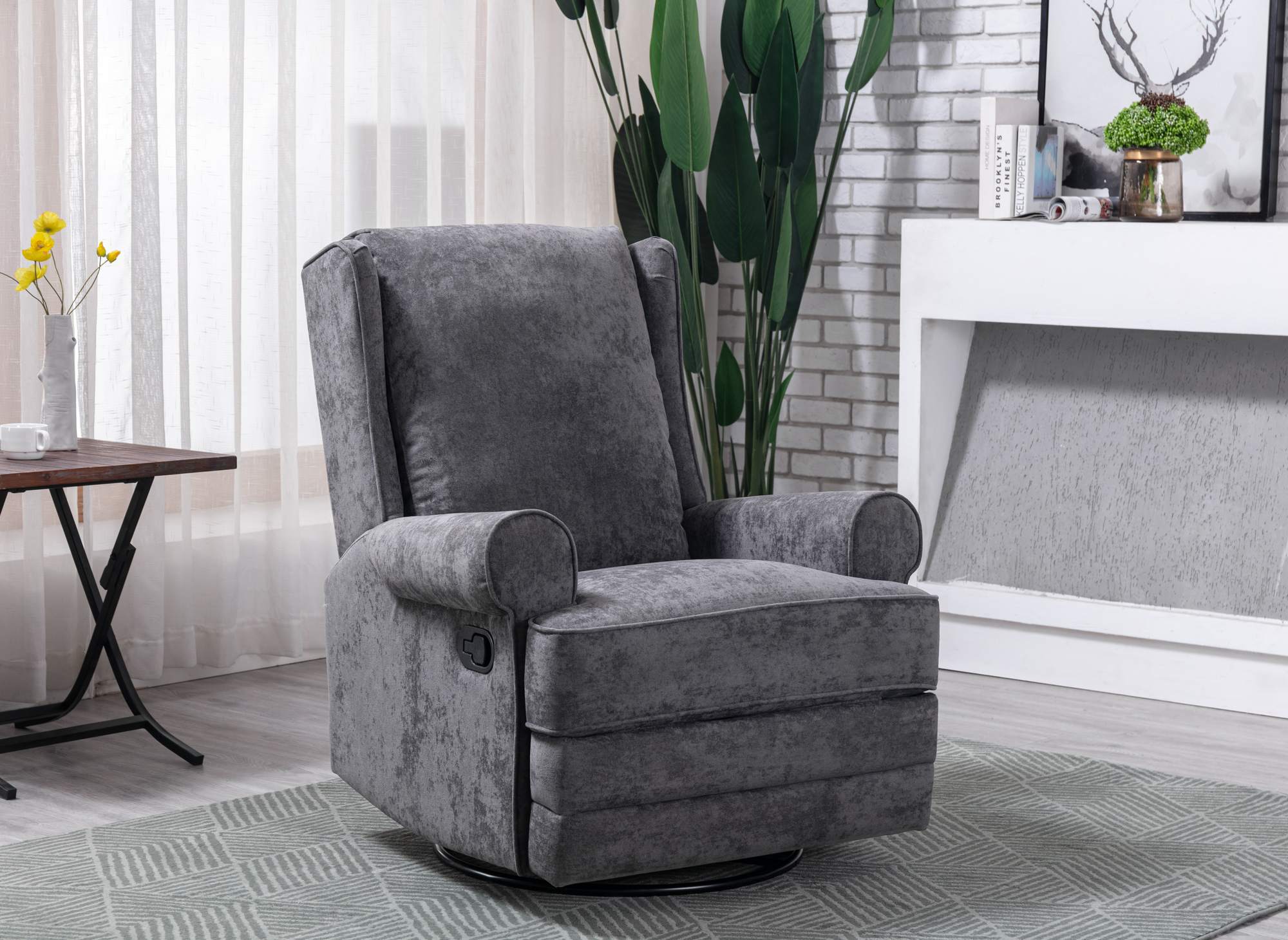 Fauteuil relax pivotant en tissu gris BRODY
