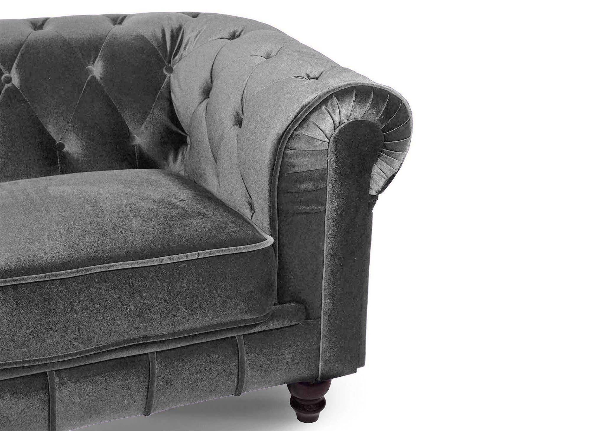 Canapé 2 places velours Gris CHESTERFIELD