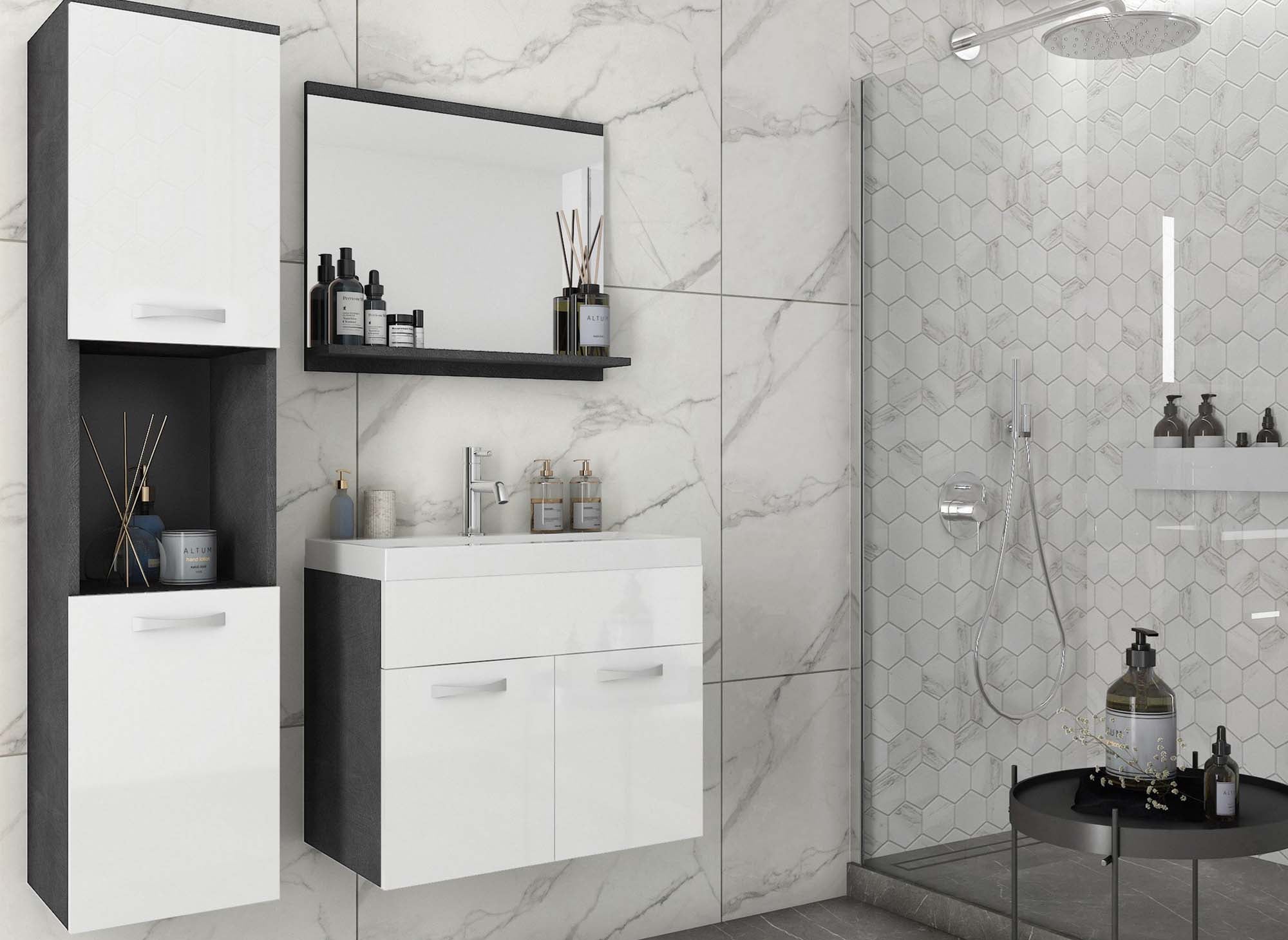 Ensemble meubles salle de bain design suspendu - Gris foncé et blanc HARMONY