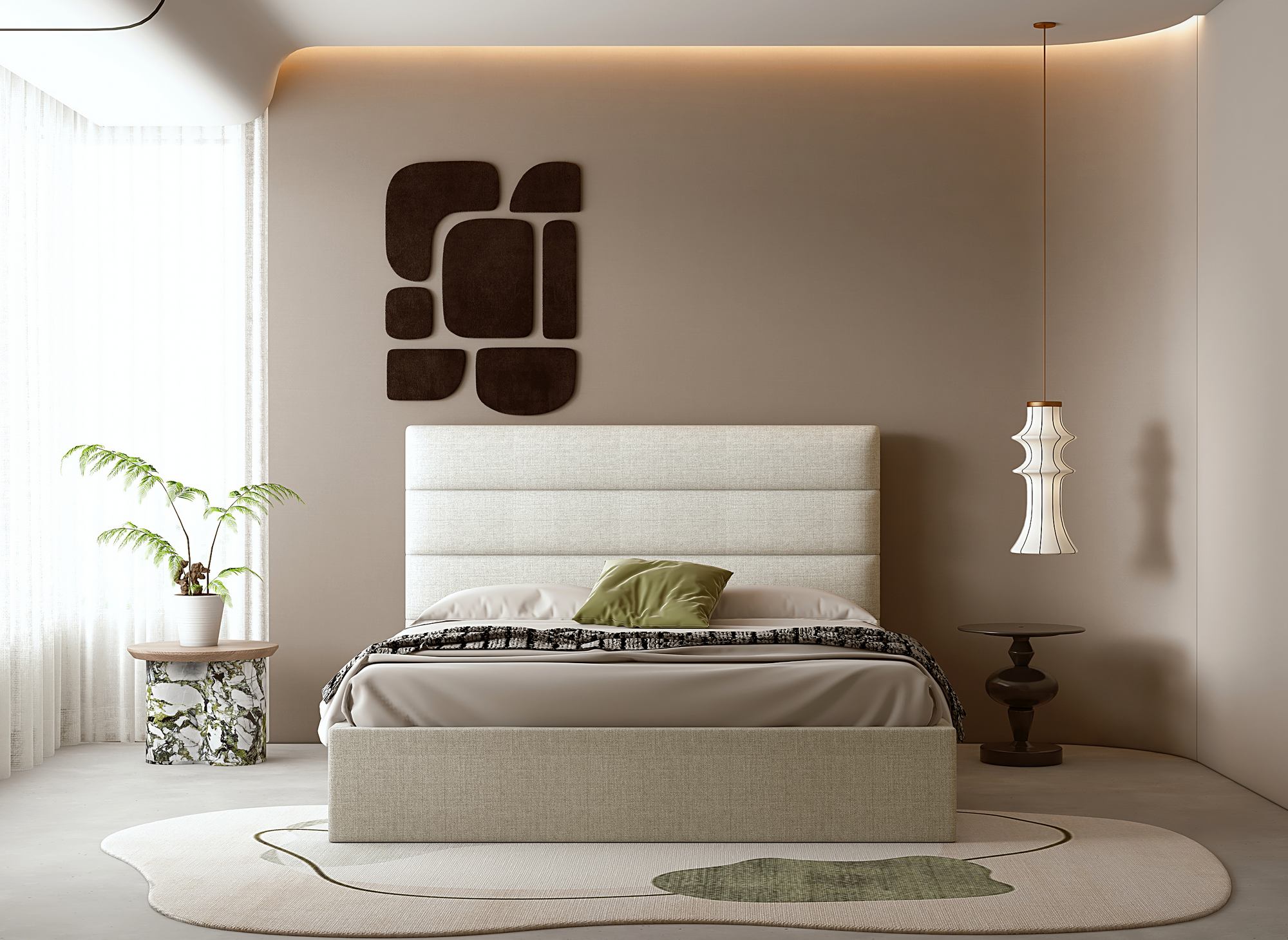 Lit coffre en tissu lin beige 180 x 200 cm SHANNA