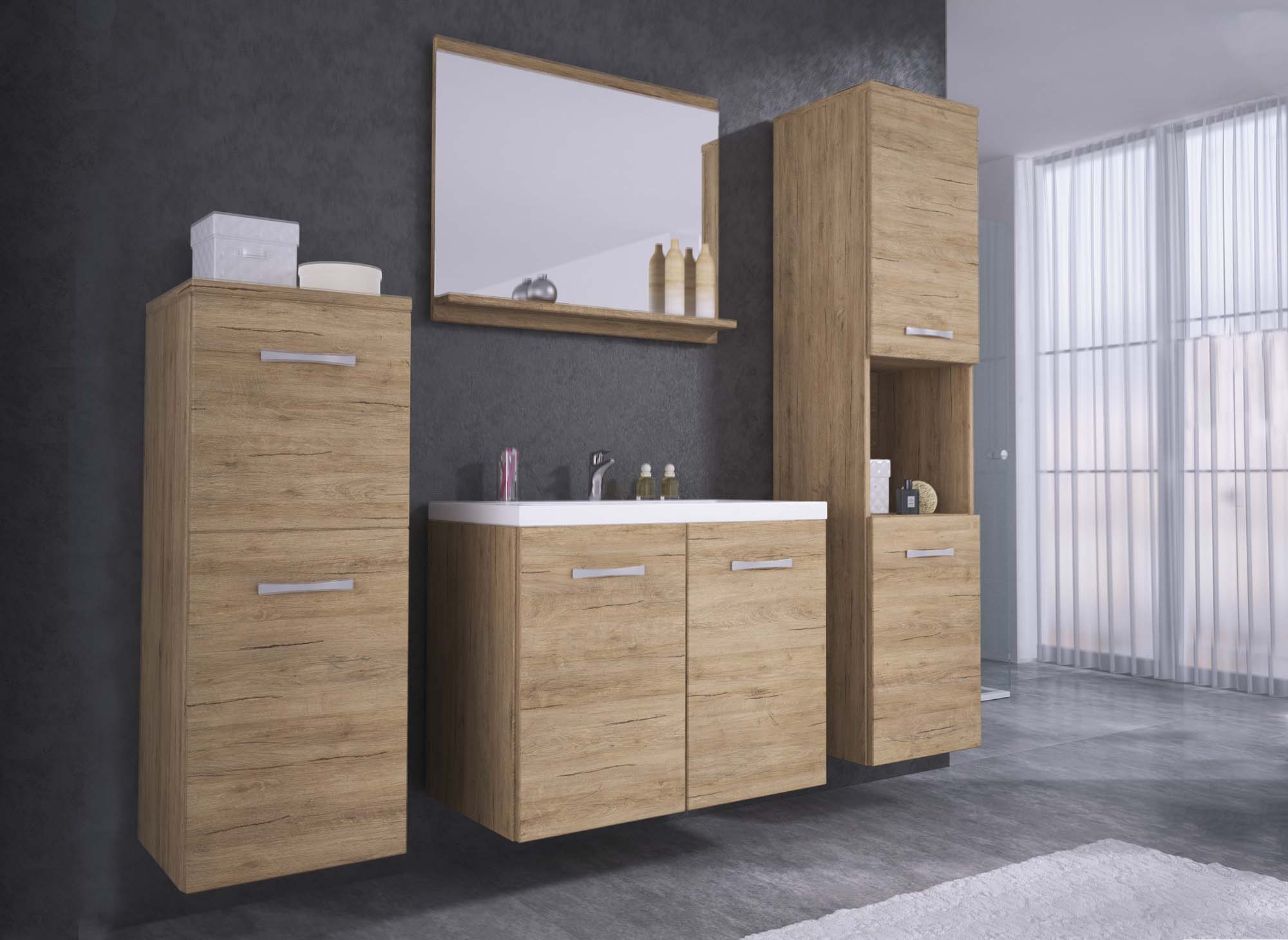 Ensemble meubles salle de bain design suspendu - Bois ALBY
