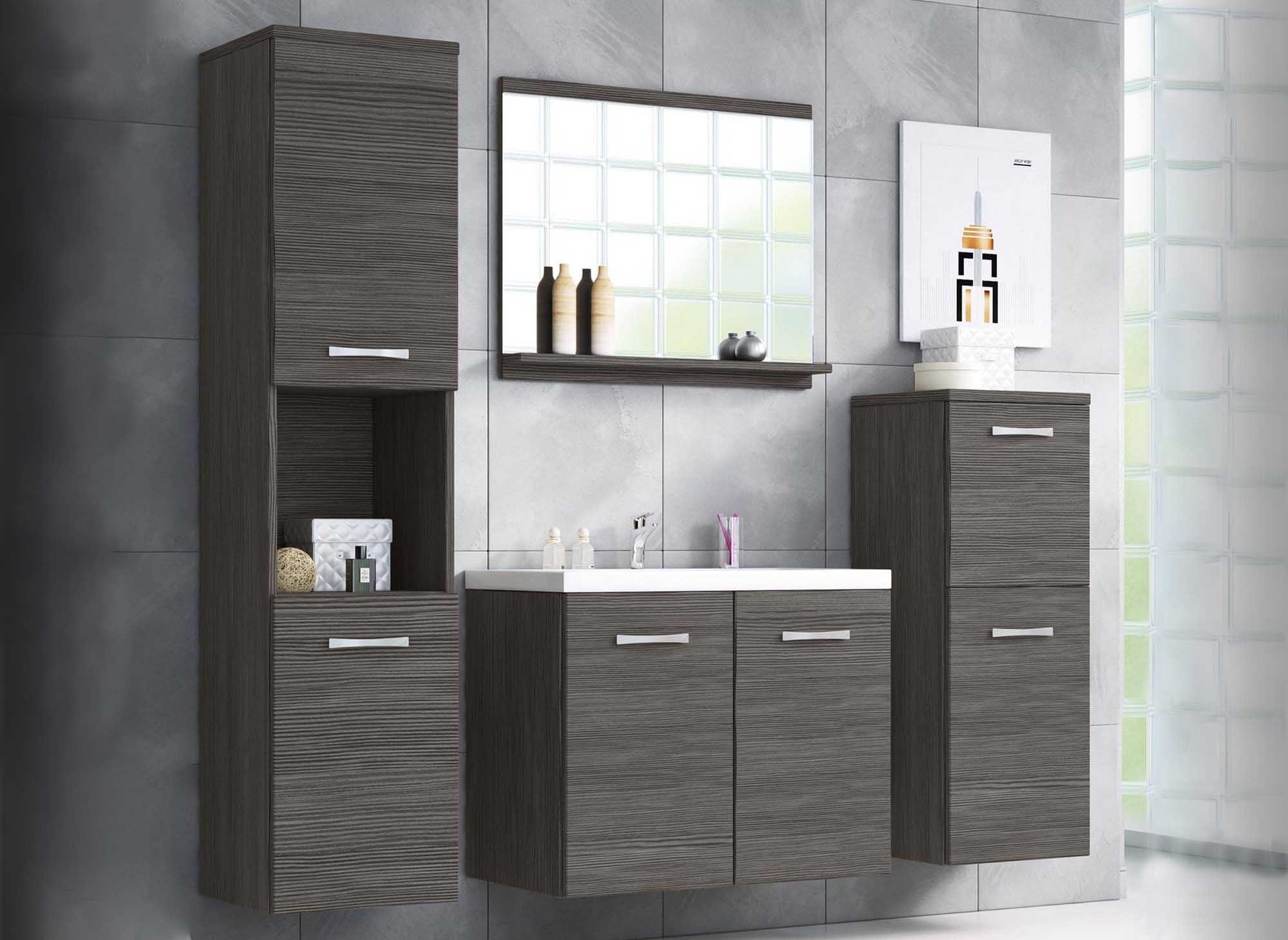 Ensemble meubles salle de bain design suspendu - Wengé ALBY