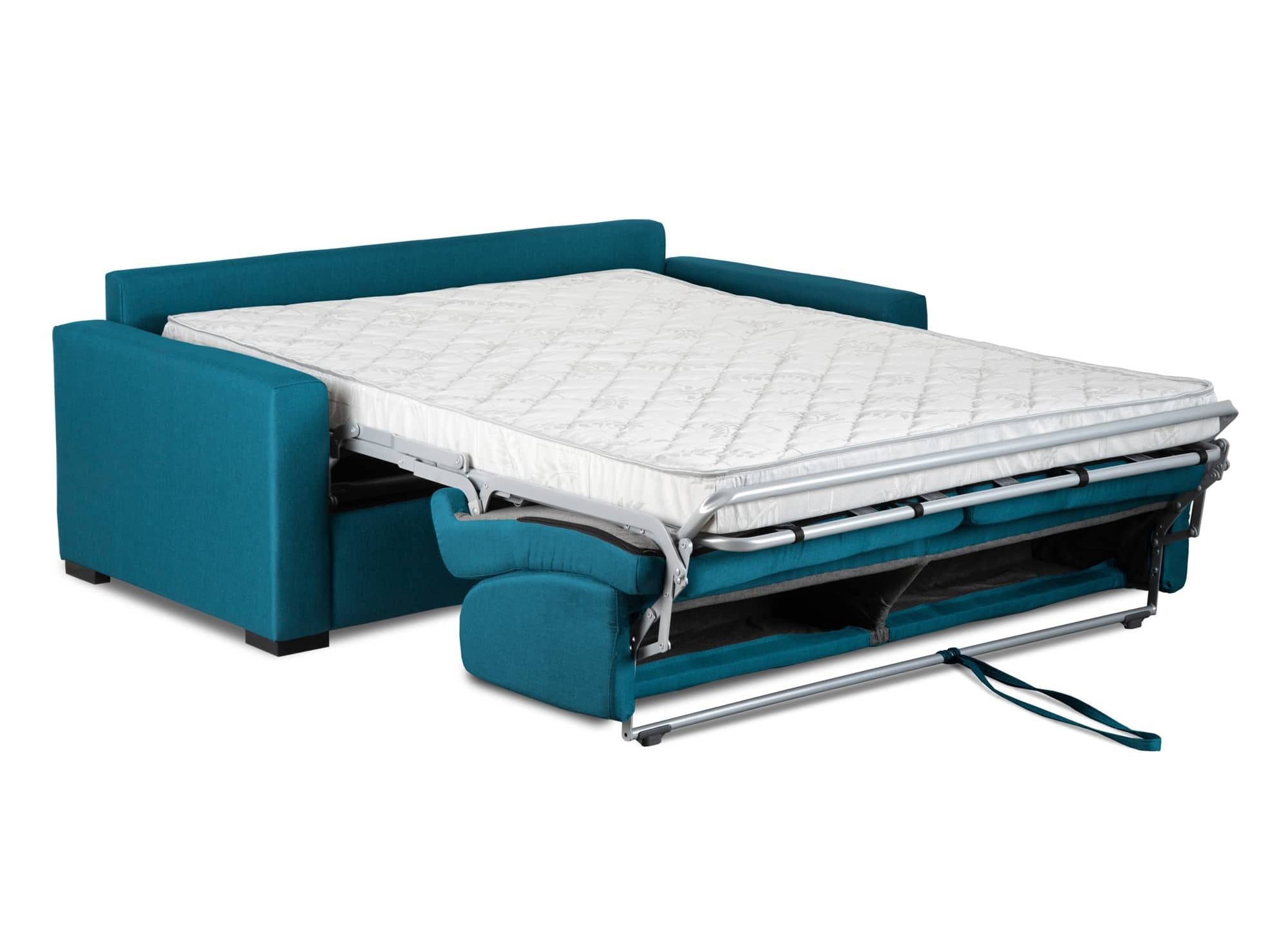 Divano trasformabile Express a 3 posti in tessuto blu petrolio LOUNA