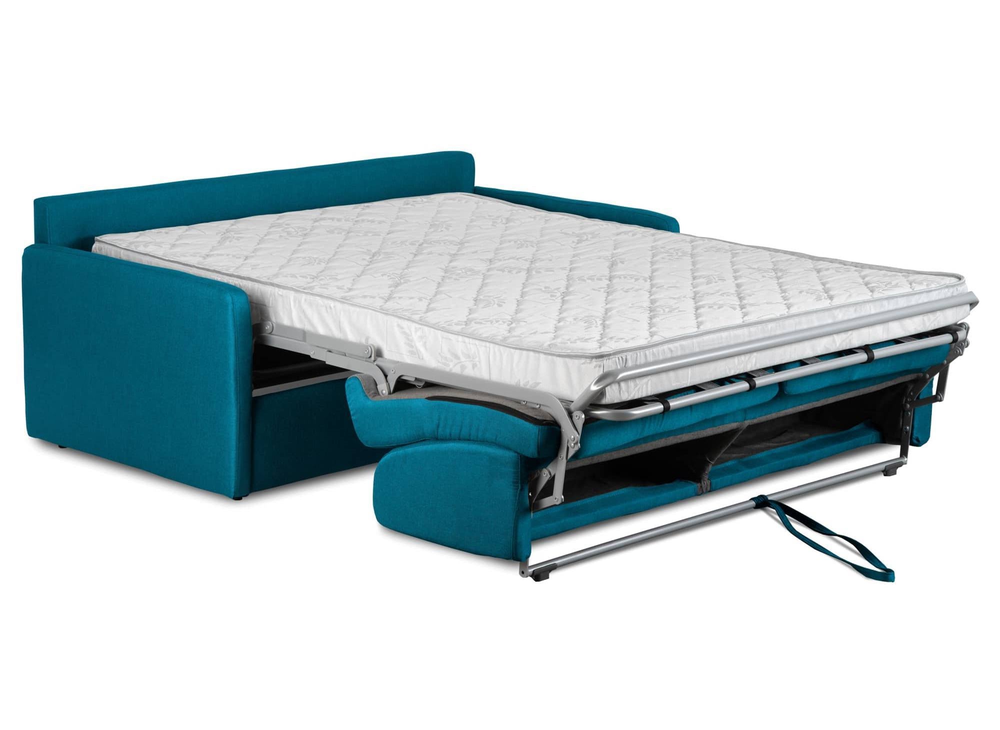 Canapé convertible 3 places LOUNA SLIM en tissu bleu pétrole ouverture express