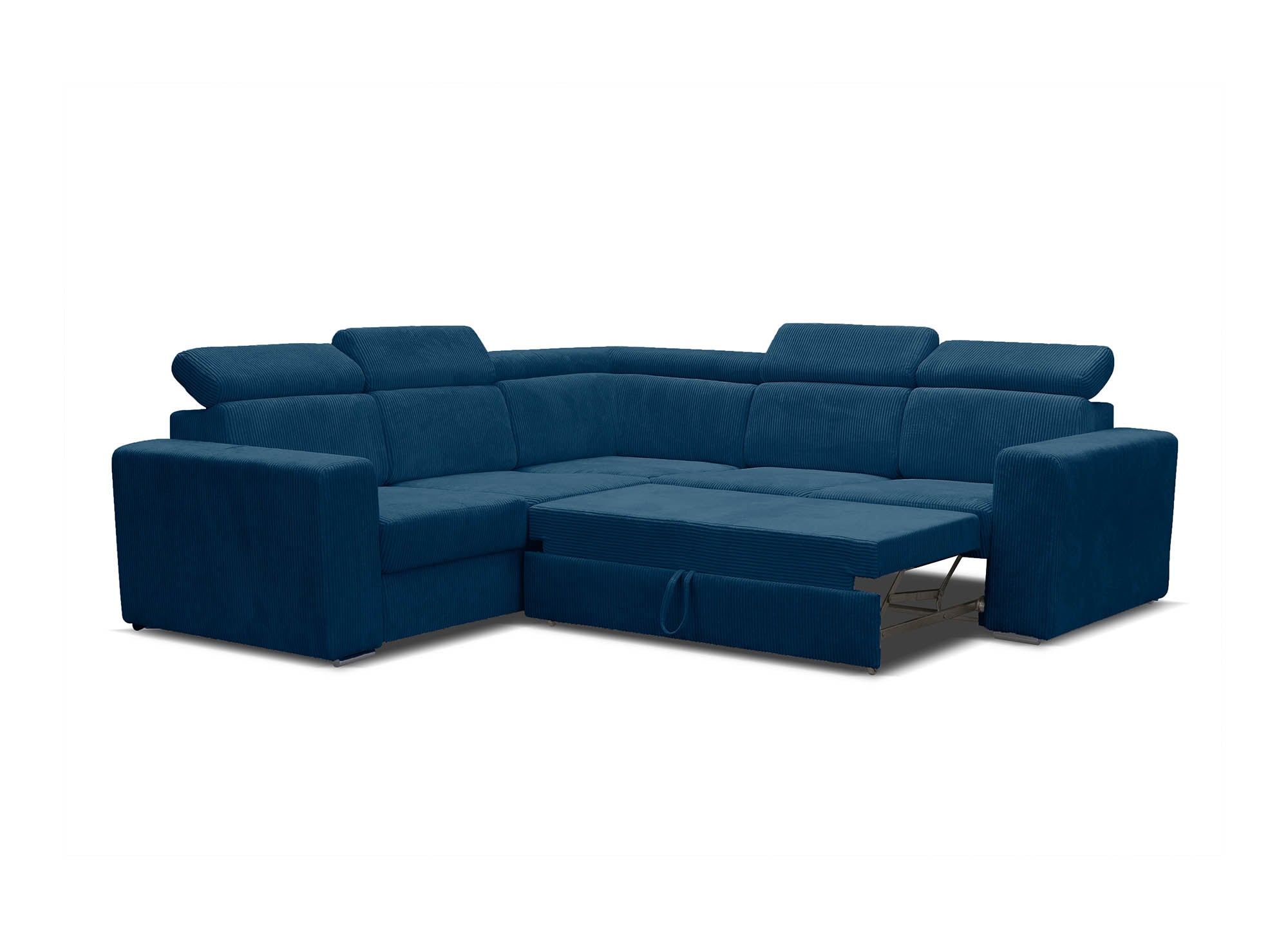 Canapé d'angle convertible et réversible en velours côtelé bleu MERYL