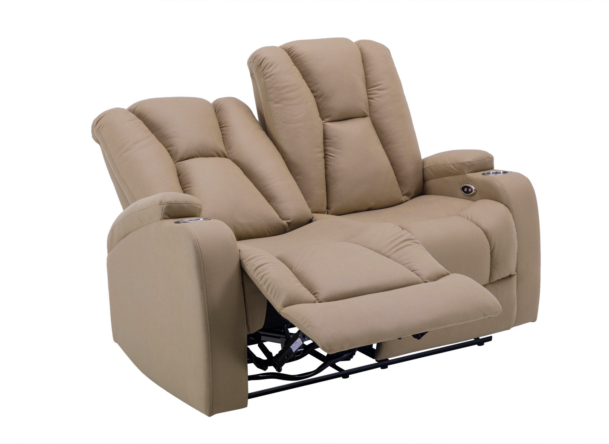 Canapé 2 places relax électrique en tissu microfibre beige EL CLARENCE