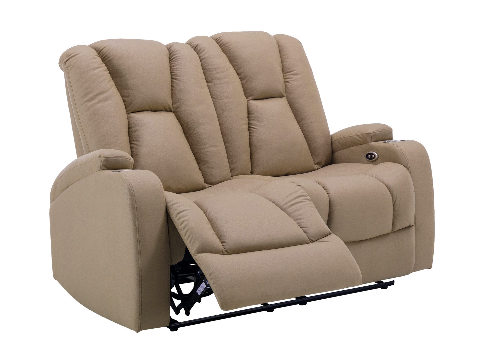 Canapé 2 places relax électrique en tissu microfibre beige EL CLARENCE