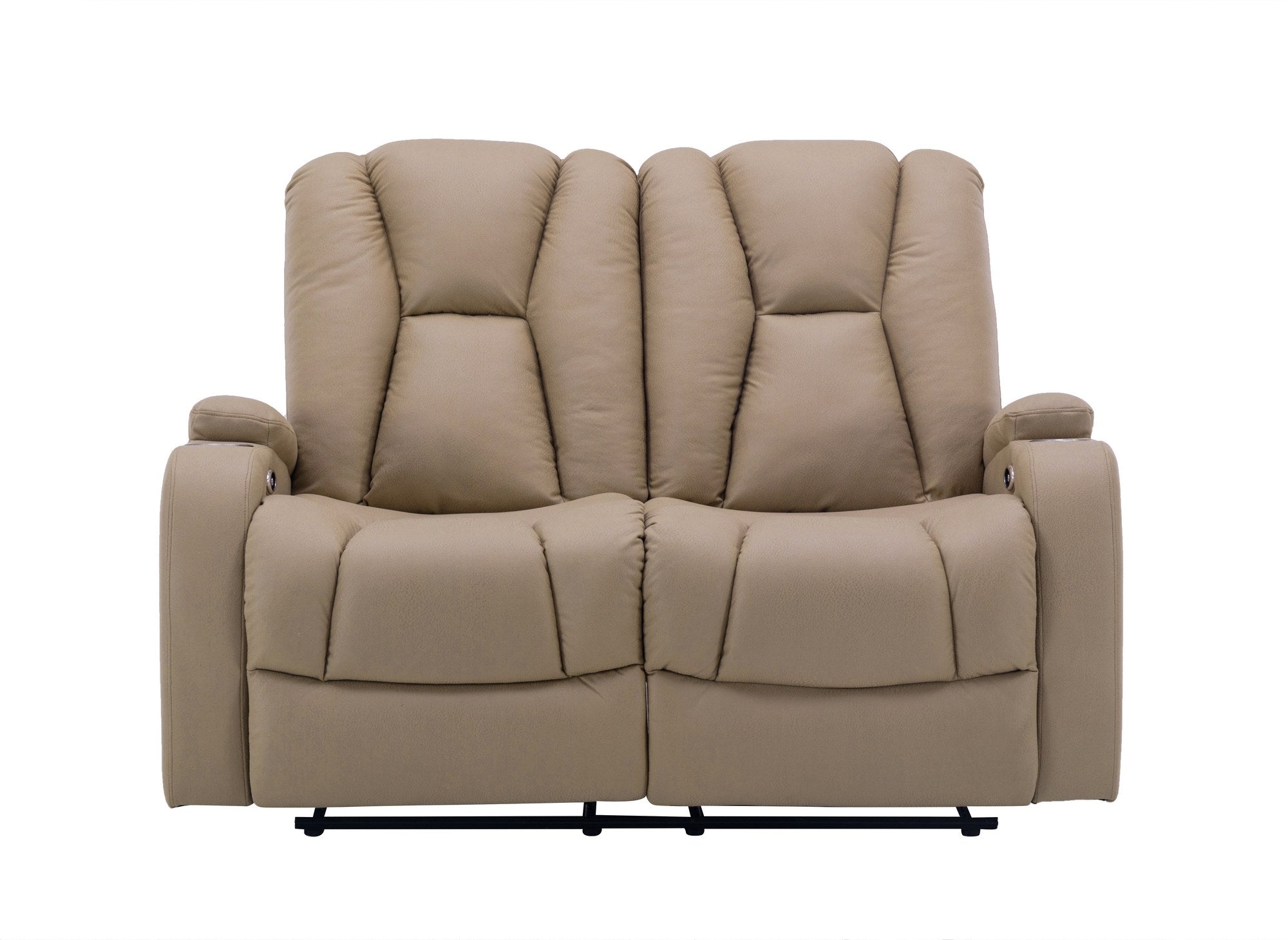 Canapé 2 places relax électrique en tissu microfibre beige EL CLARENCE