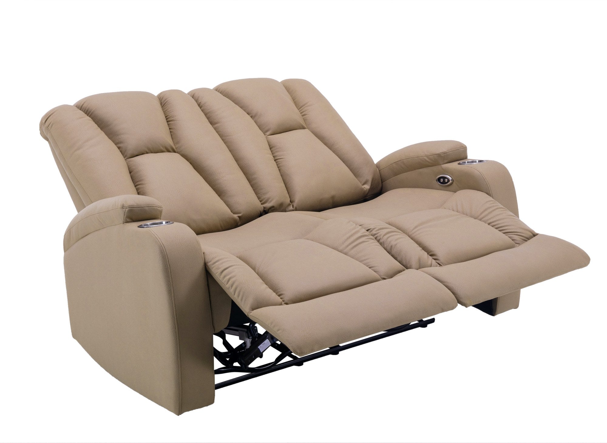 Canapé 2 places relax électrique en tissu microfibre beige EL CLARENCE