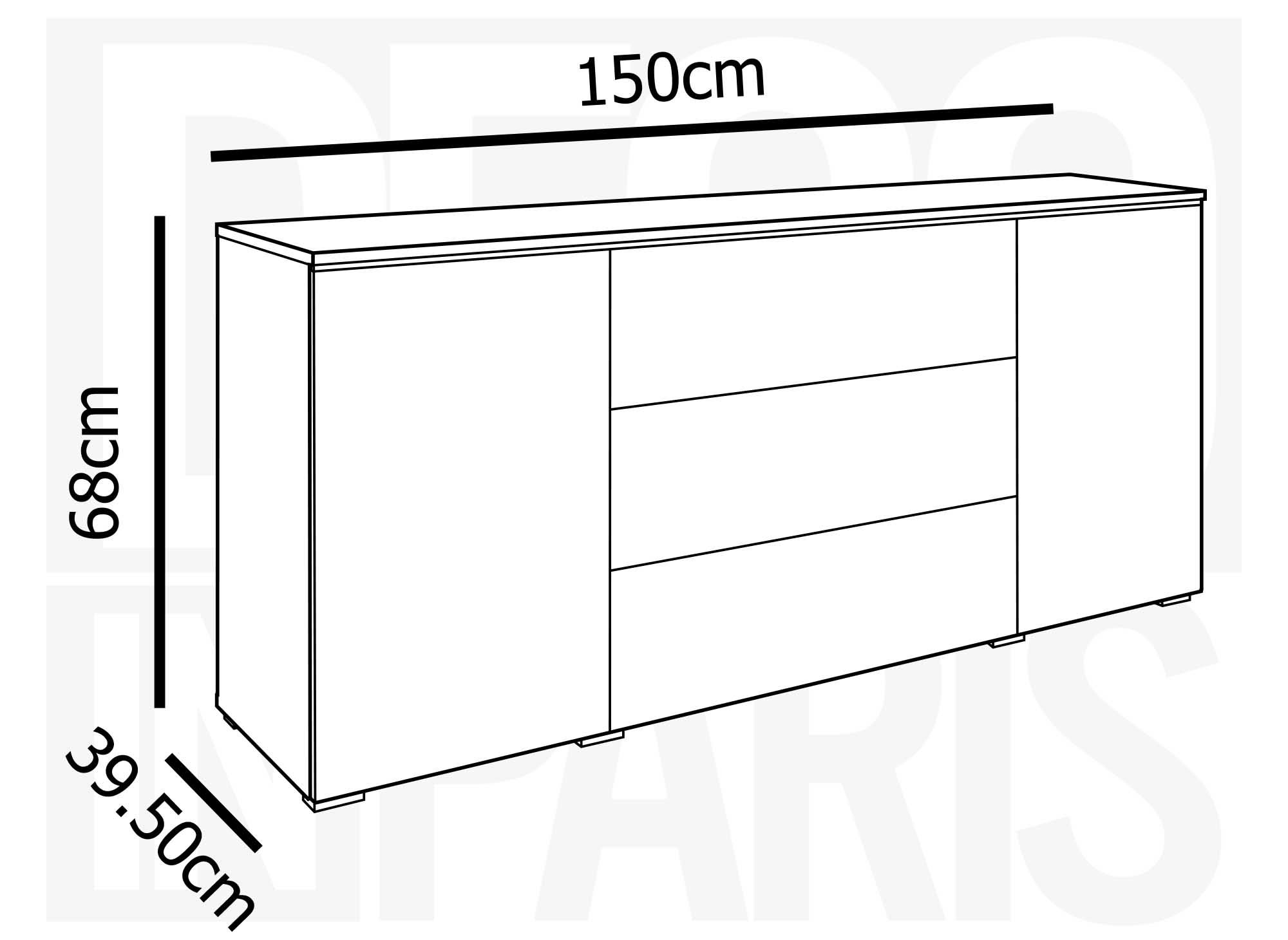 Buffet commode 2 portes 3 tiroirs blanc et béton avec LED - ALEXIA