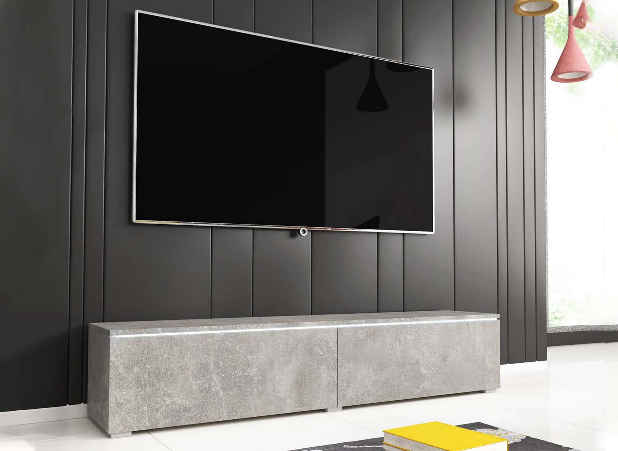 Mobile TV moderno grigio cemento con LED 2 ante MALORIE - 180 cm