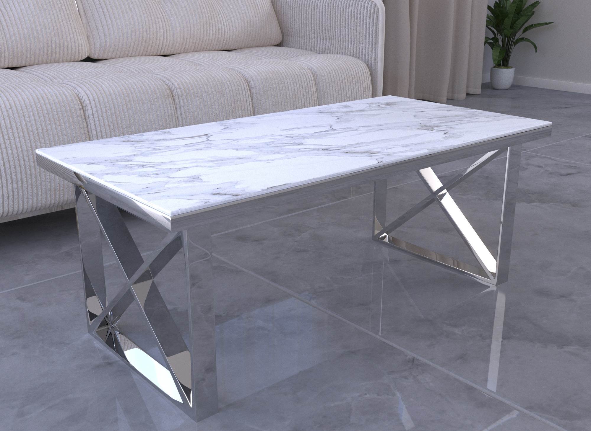 Table basse en verre effet marbre blanc ISORE