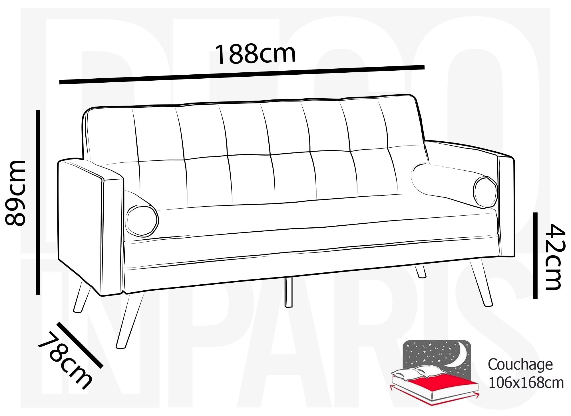 Banquette clic clac beige en tissu TANIA