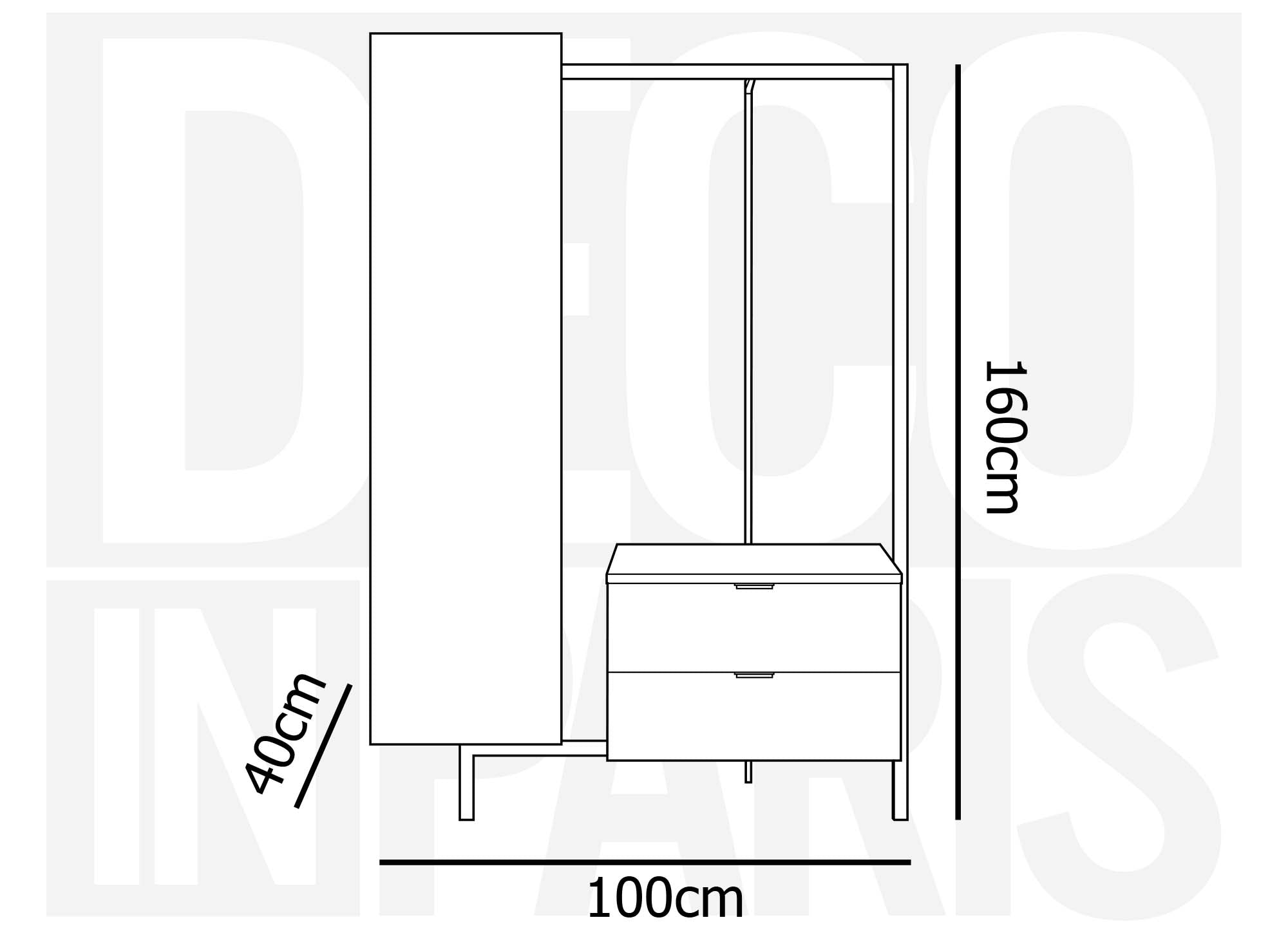 Meuble d'entrée avec armoire miroir et 2 tiroirs en bois et métal GLENN