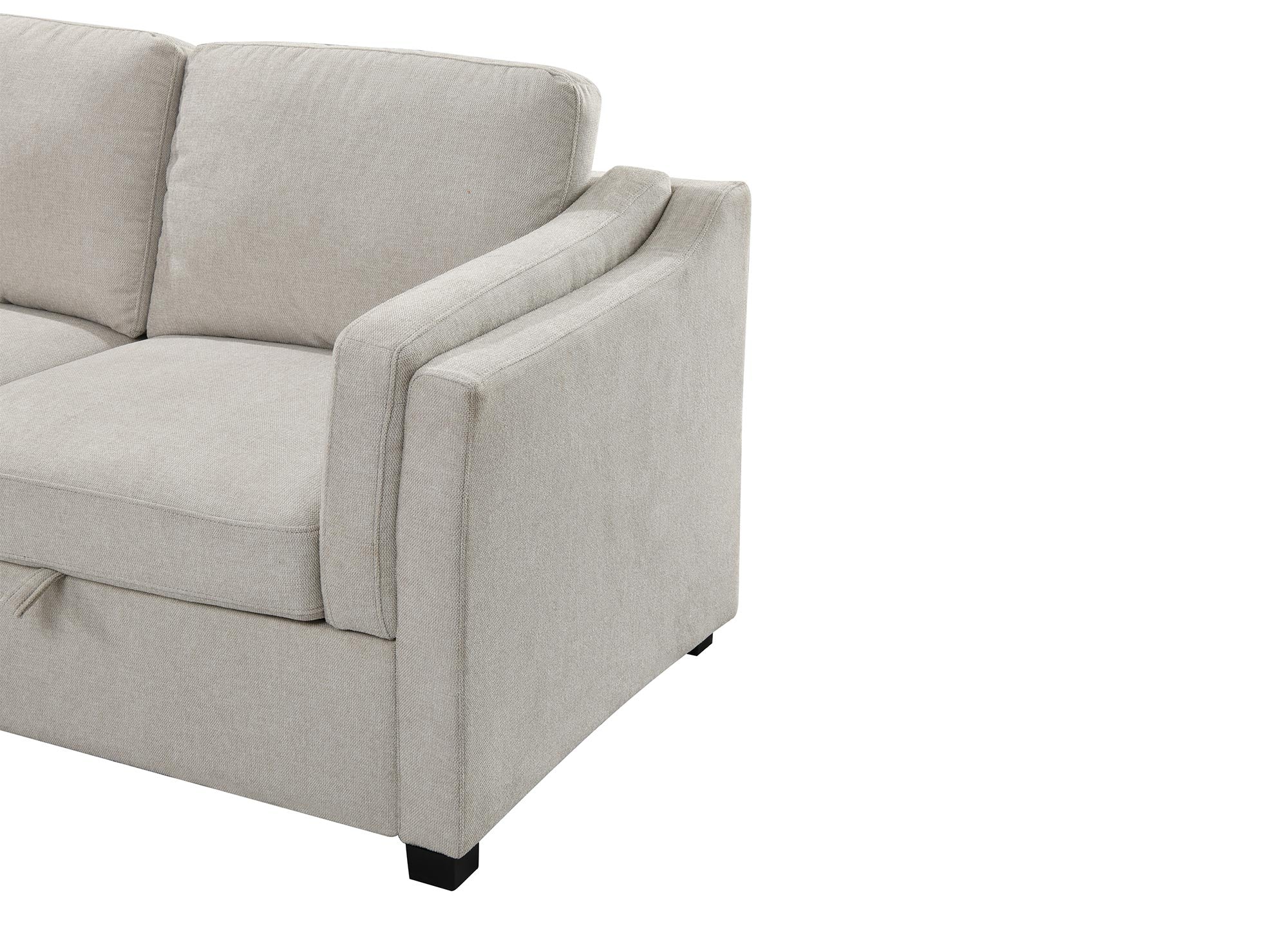 Canapé convertible avec coffre en tissu beige BARNEY - Angle gauche