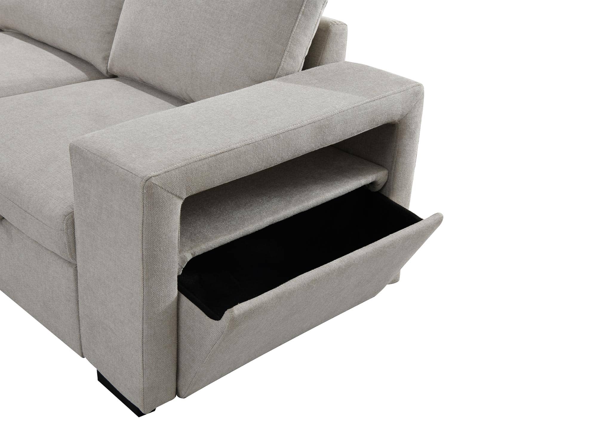 Canapé d'angle convertible en tissu beige ALBAN - Angle gauche