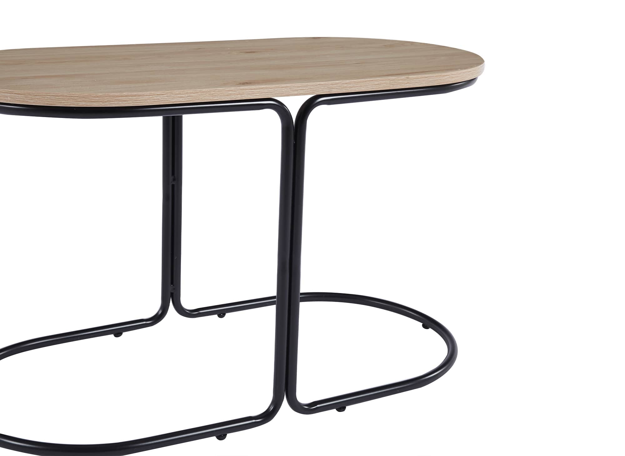 Ensemble table basse couleur bois avec 2 poufs en tissu beige JUDITH