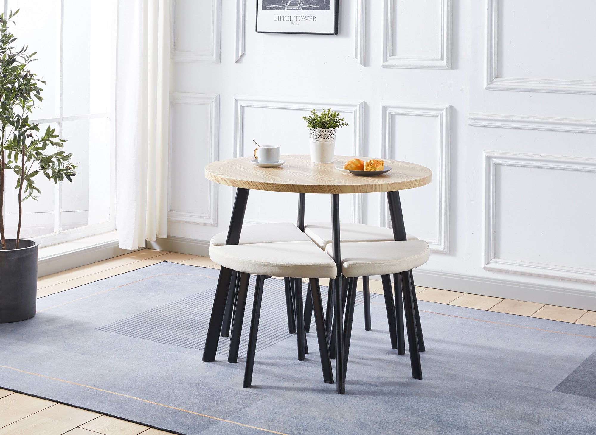 Ensemble table à manger en bois avec 4 tabourets beige IRINA