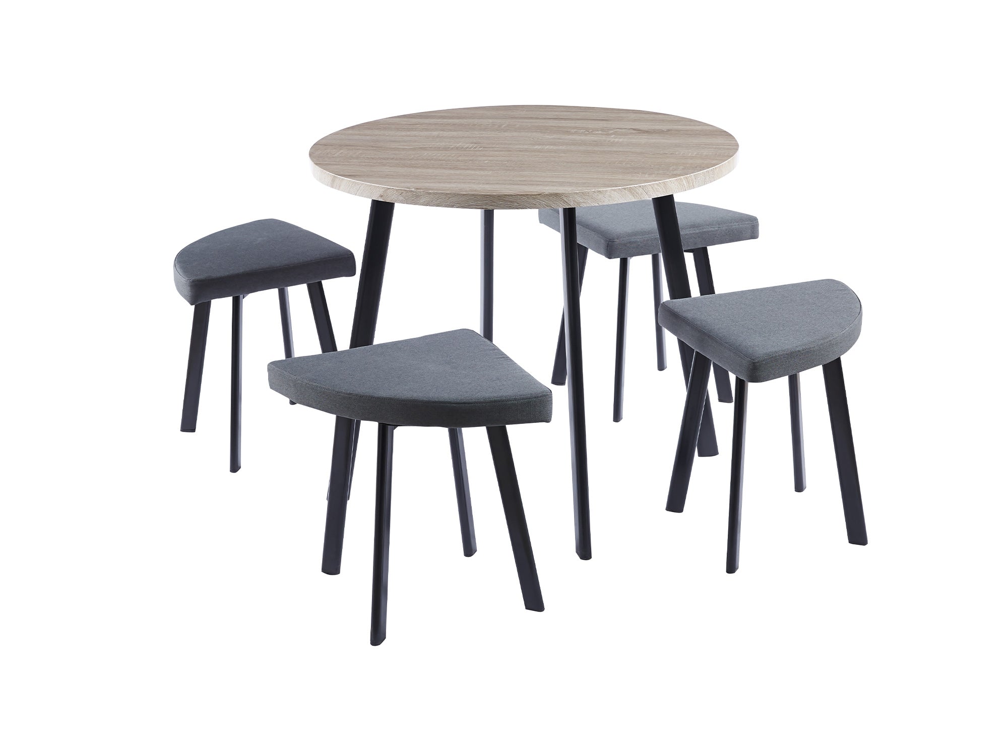Ensemble table à manger en bois gris clair avec 4 tabourets gris IRINA
